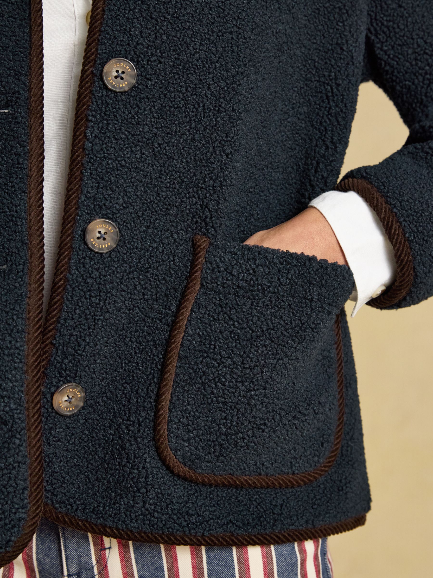 Sadie Navy Button Through Fleece Jacket - Image 3 of 7