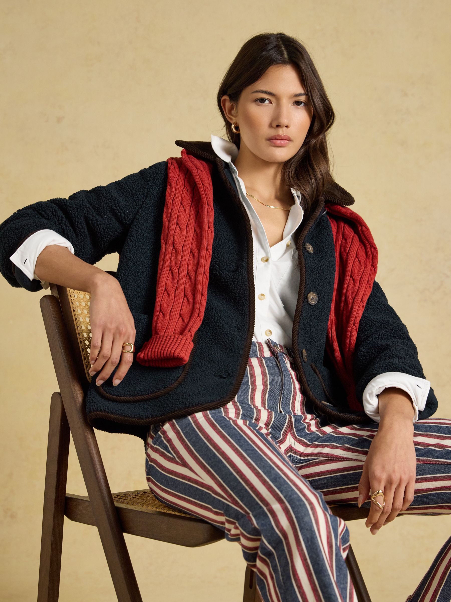 Sadie Navy Button Through Fleece Jacket - Image 4 of 7
