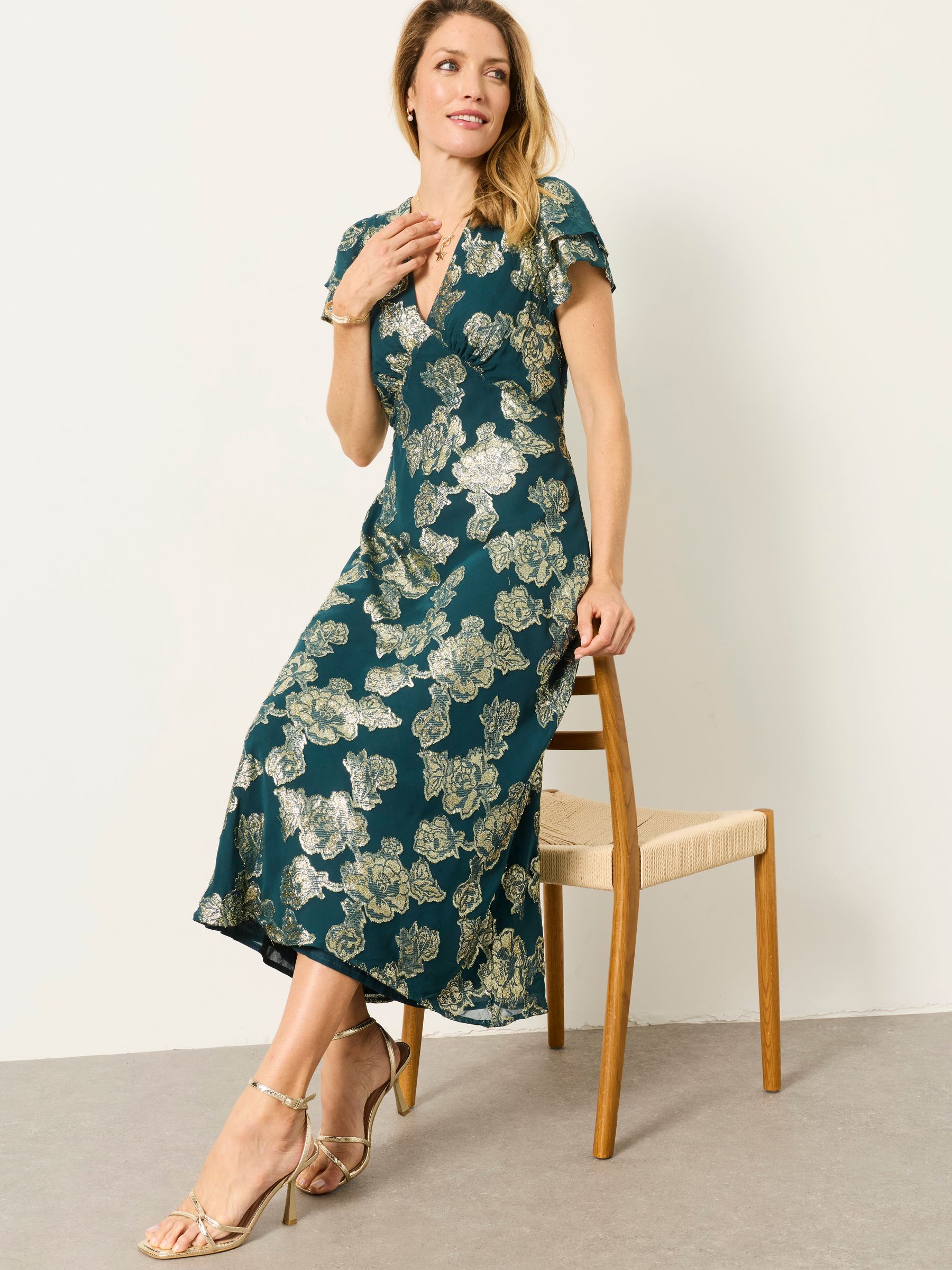 Kate Teal Blue Petite Metallic Dress - Image 3 of 6