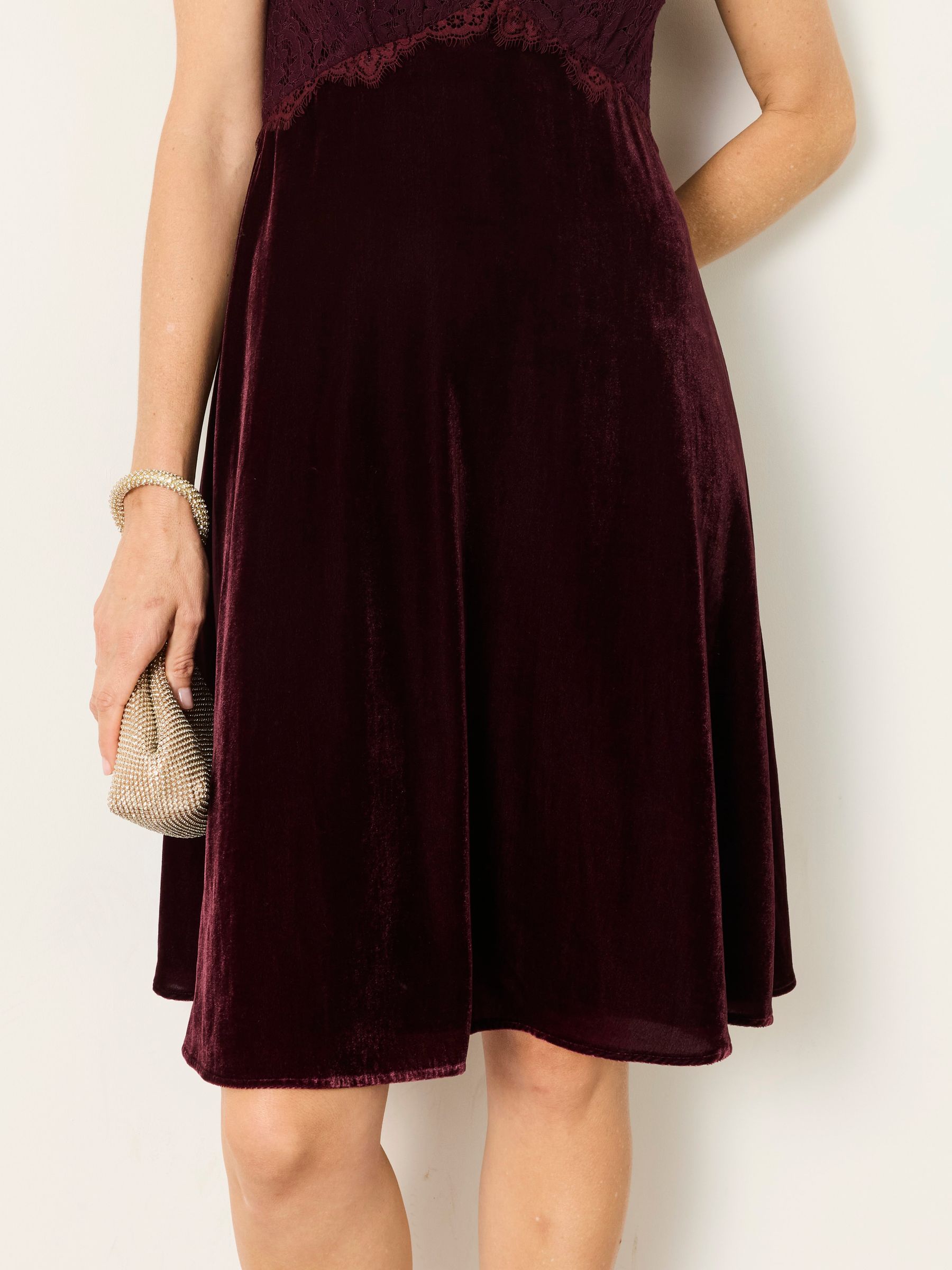 Thea Wine Petite Velvet and Lace Dress - Image 3 of 7