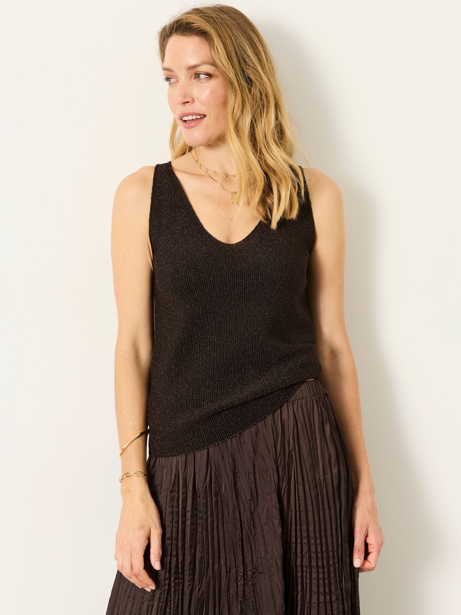 Evelyn Bronze Metallic Knit Vest Top - Image 1 of 6
