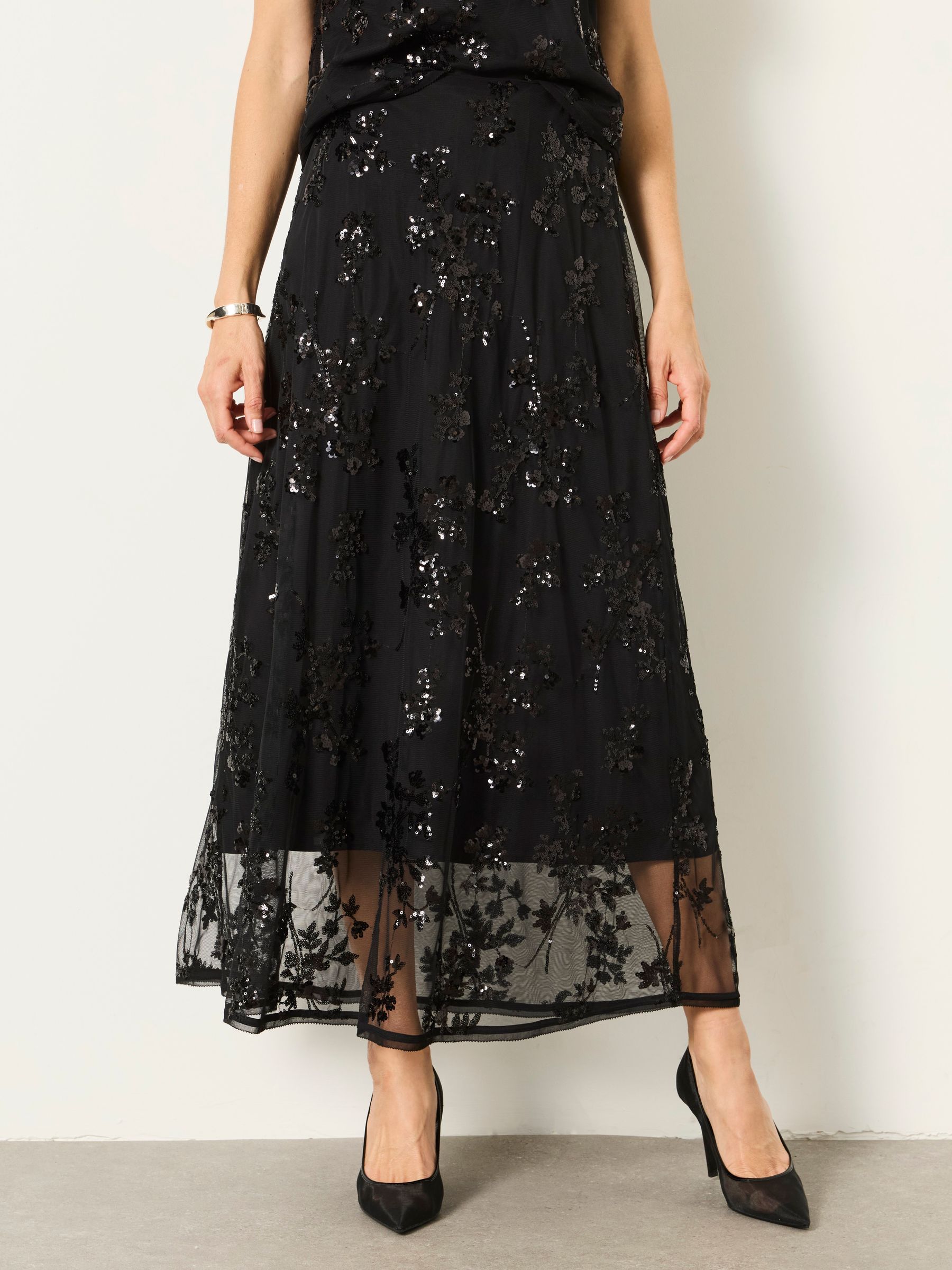 Black Pia Sequin Midi Skirt - Image 2 of 8