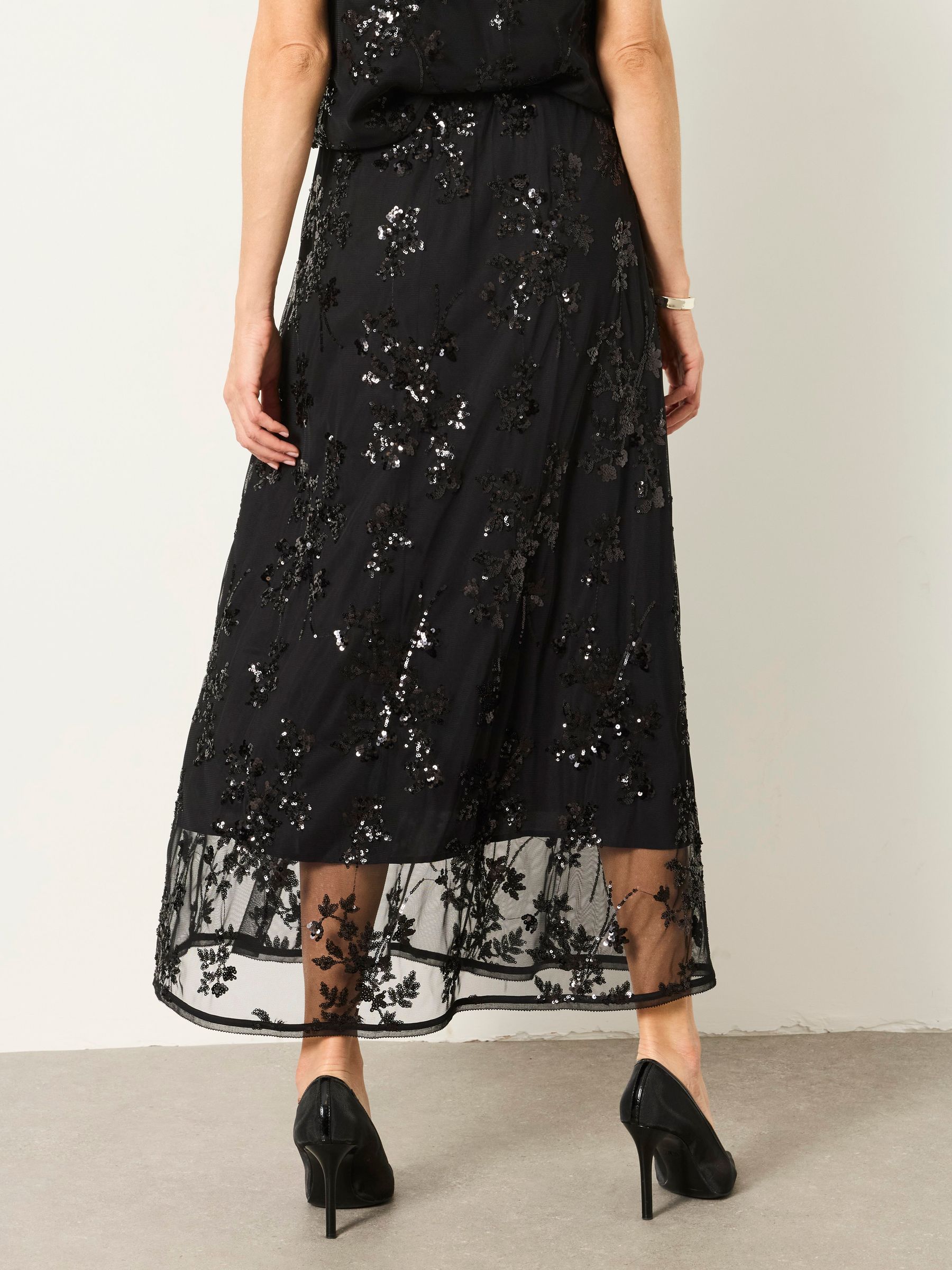 Black Pia Sequin Midi Skirt - Image 3 of 8