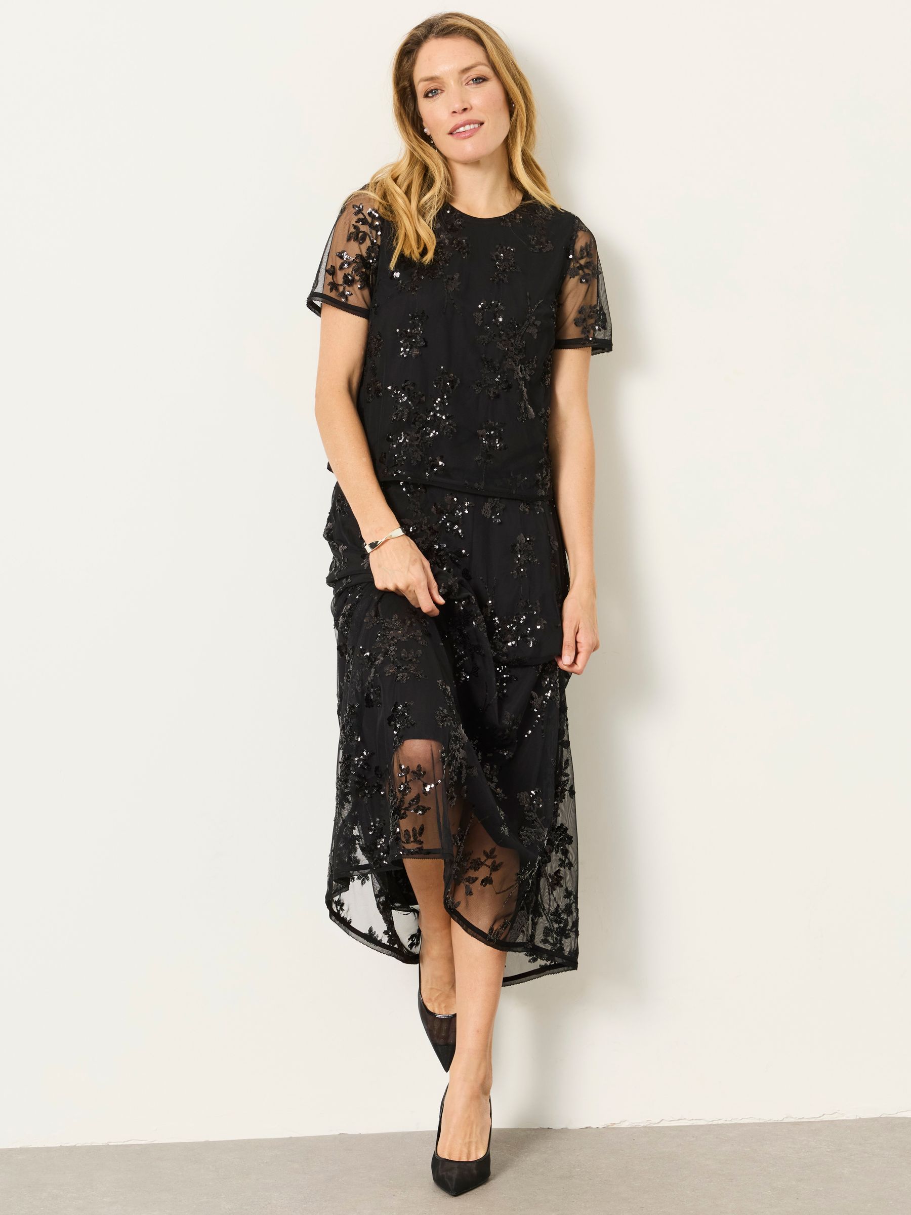 Black Pia Sequin Midi Skirt - Image 5 of 8