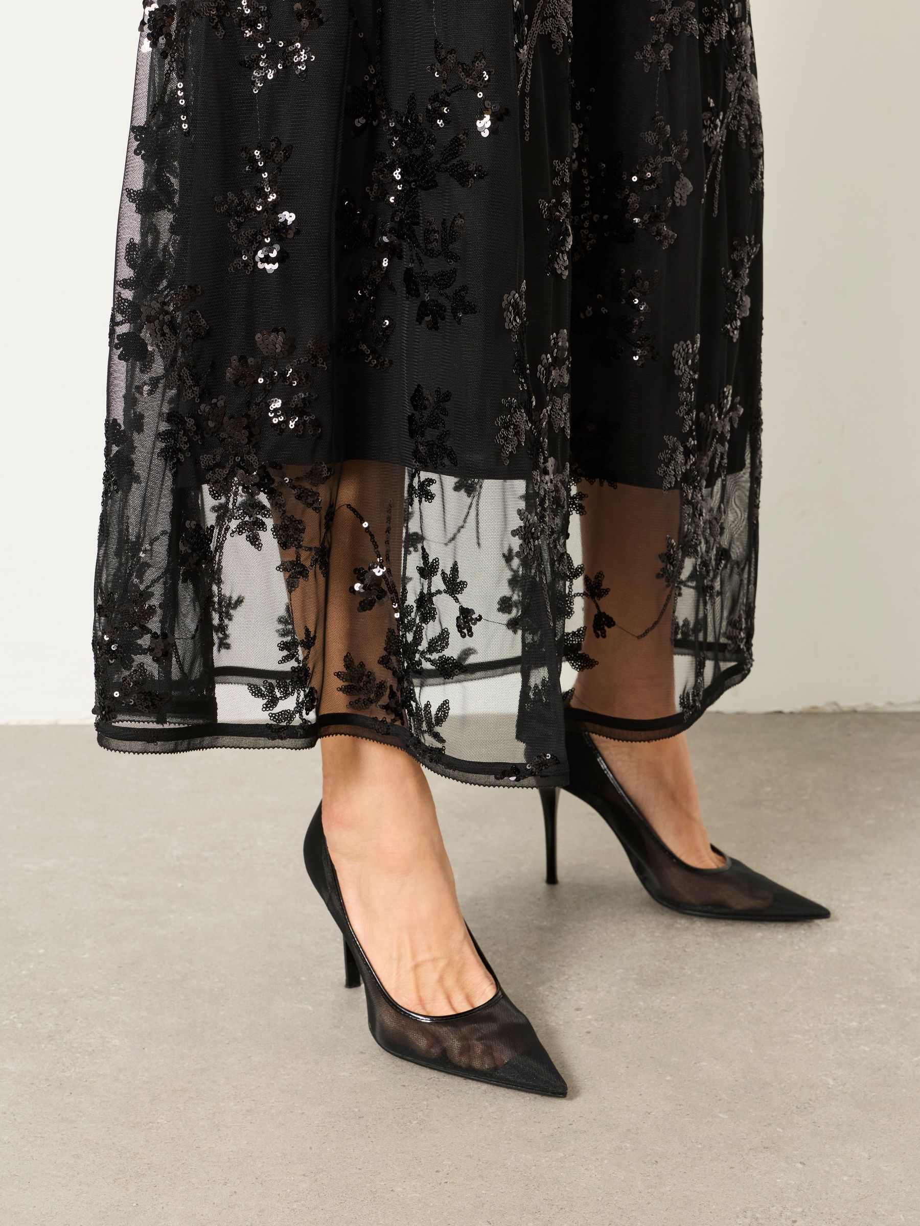 Black Pia Sequin Midi Skirt - Image 6 of 8