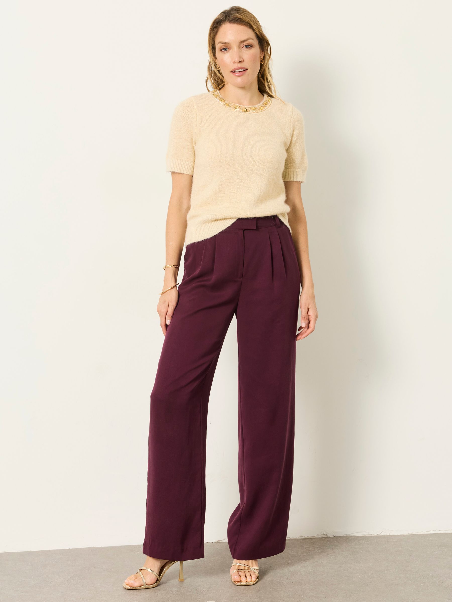 Orla Wine Petite Wide Leg Trousers - Image 4 of 6