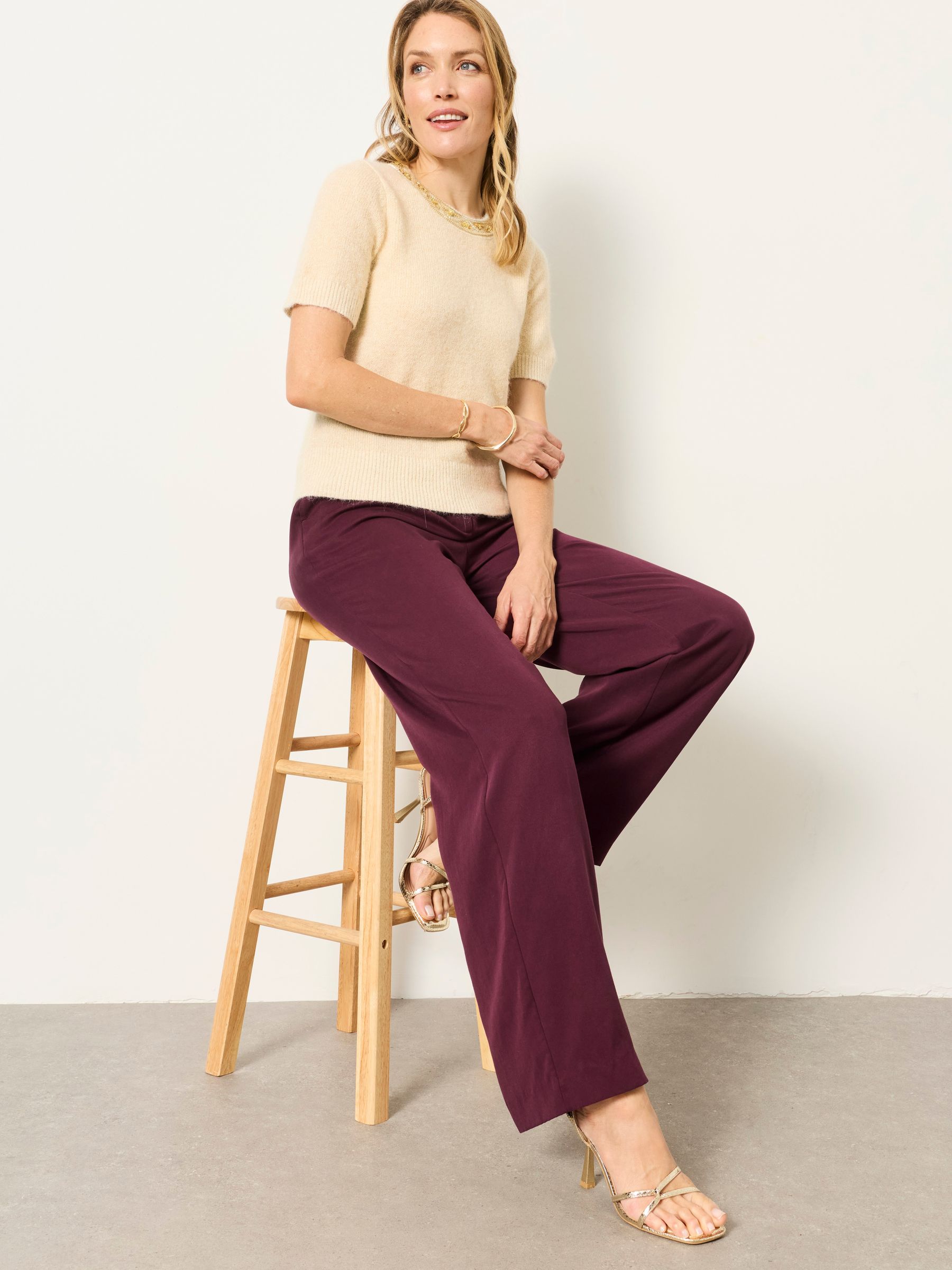 Orla Wine Petite Wide Leg Trousers - Image 5 of 6