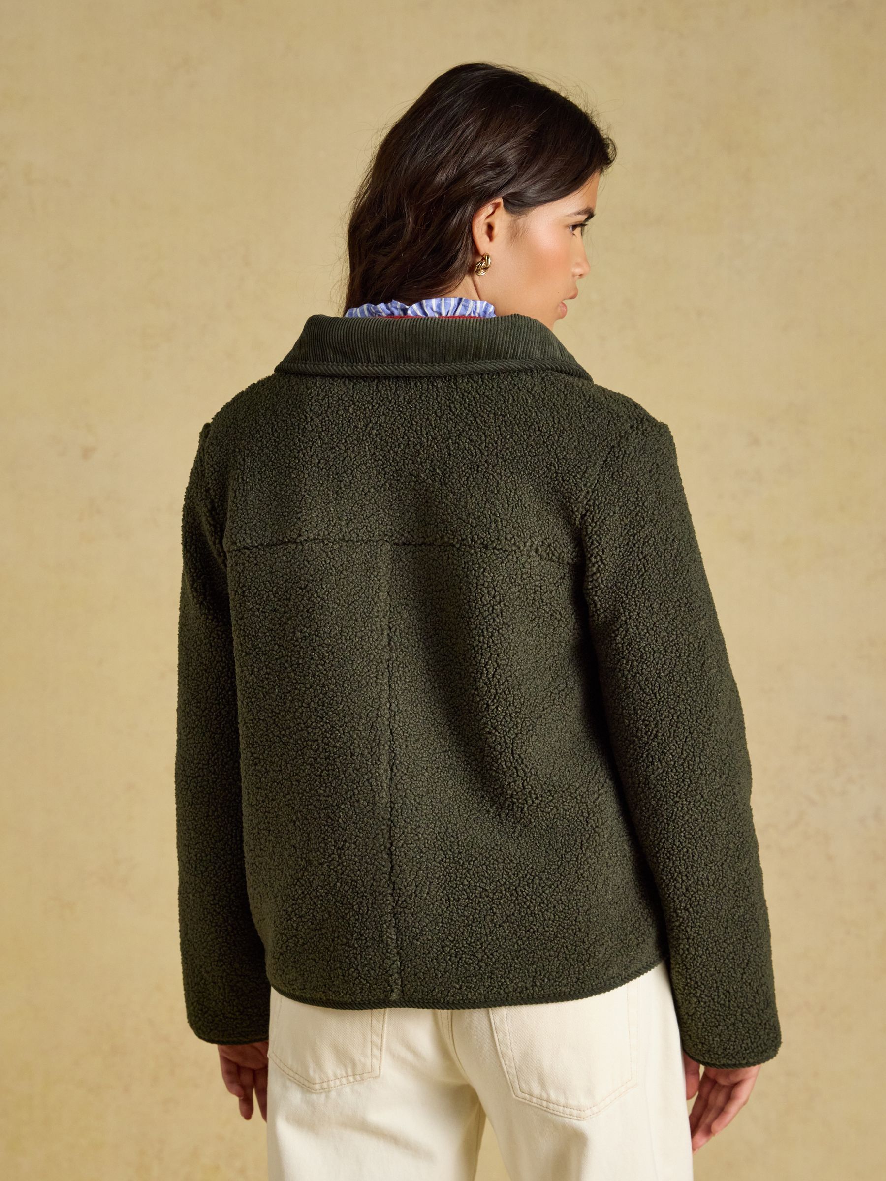 Sadie Khaki Green Button Through Fleece Jacket - Image 2 of 8