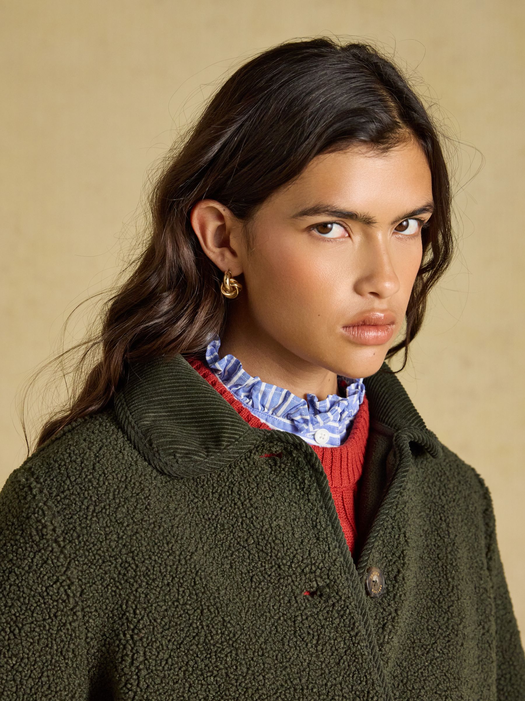 Sadie Khaki Green Button Through Fleece Jacket - Image 7 of 8