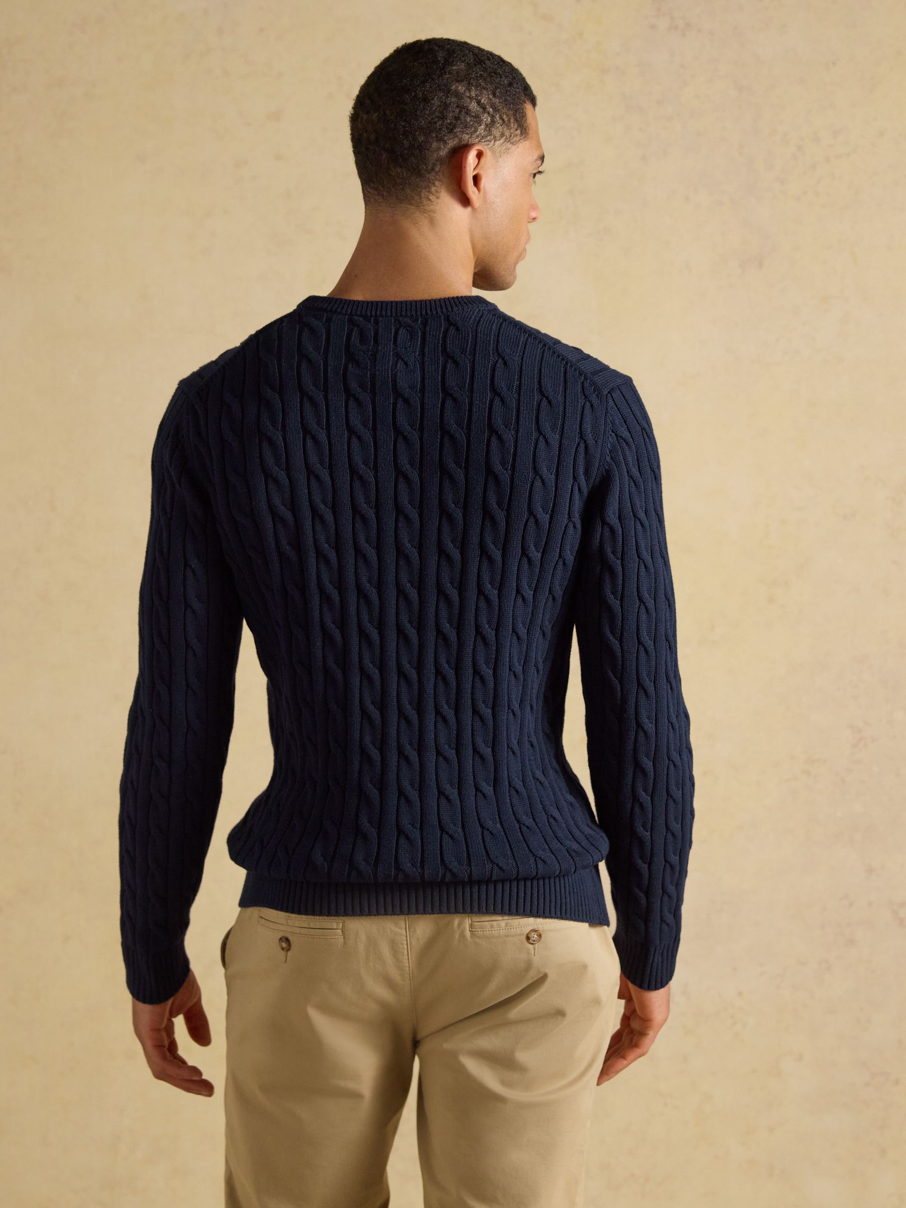Navy Crew Neck Cotton Cable Knit Jumper - Image 2 of 6 Navy Crew Neck Cotton Cable Knit Jumper - Image 2 of 6