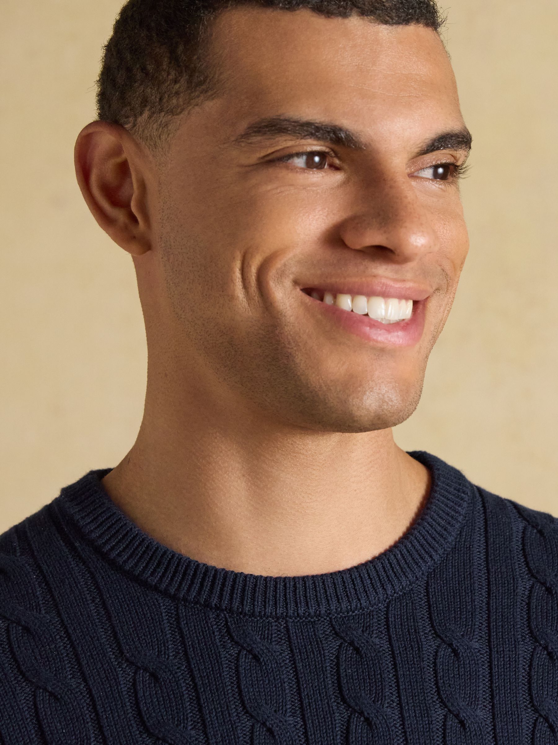 Navy Crew Neck Cotton Cable Knit Jumper - Image 3 of 6