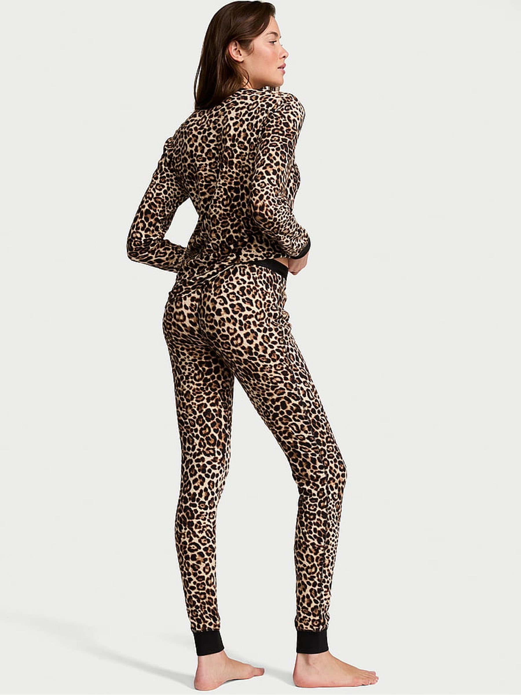 Leopard Brown Thermal Henley Long Pyjama Set - Image 2 of 2 Leopard Brown Thermal Henley Long Pyjama Set - Image 2 of 2