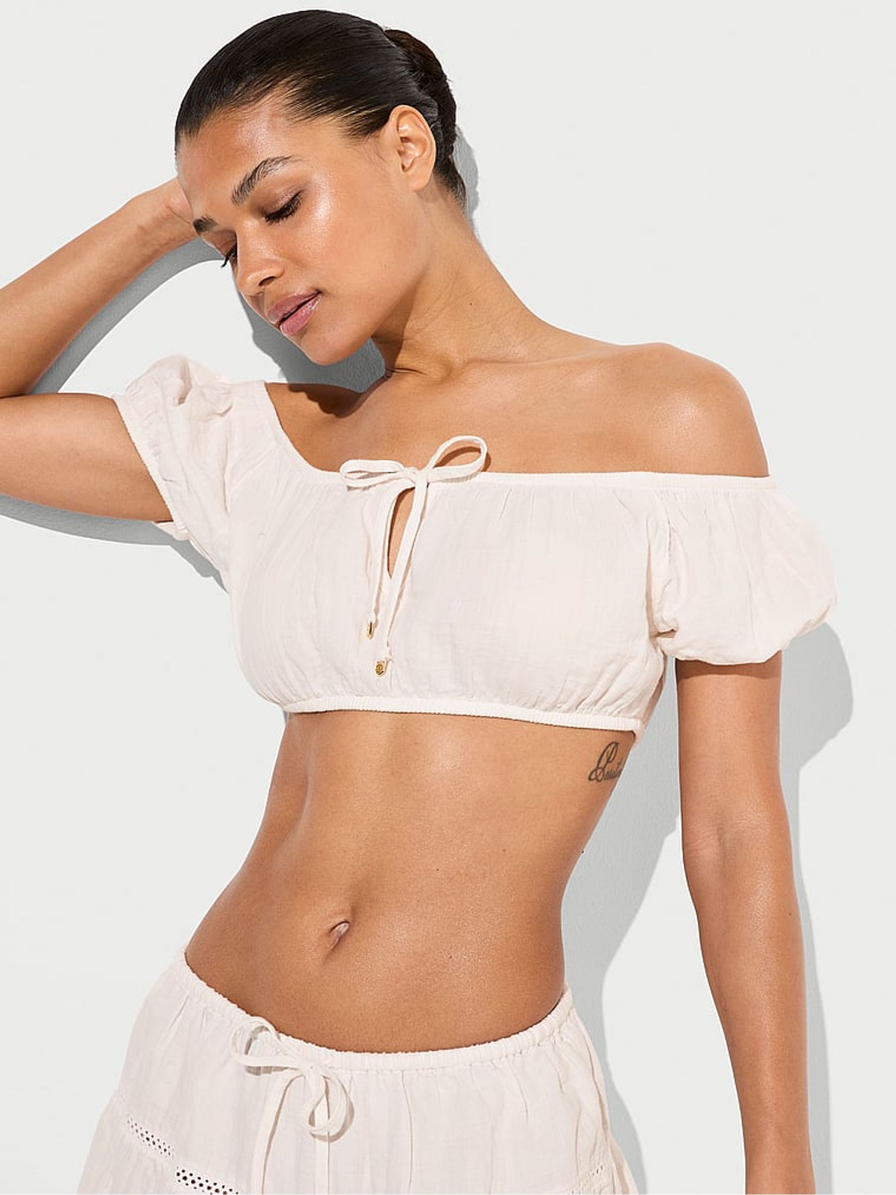 Coconut White Off the Shoulder Crop Top - Image 1 of 2