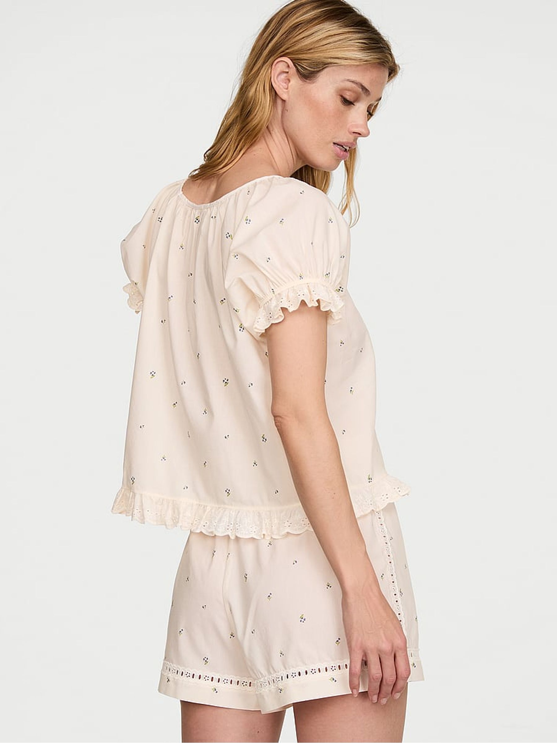 Coconut White Ditsy Floral Puff Sleeve Short Pyjama Set - Image 2 of 2