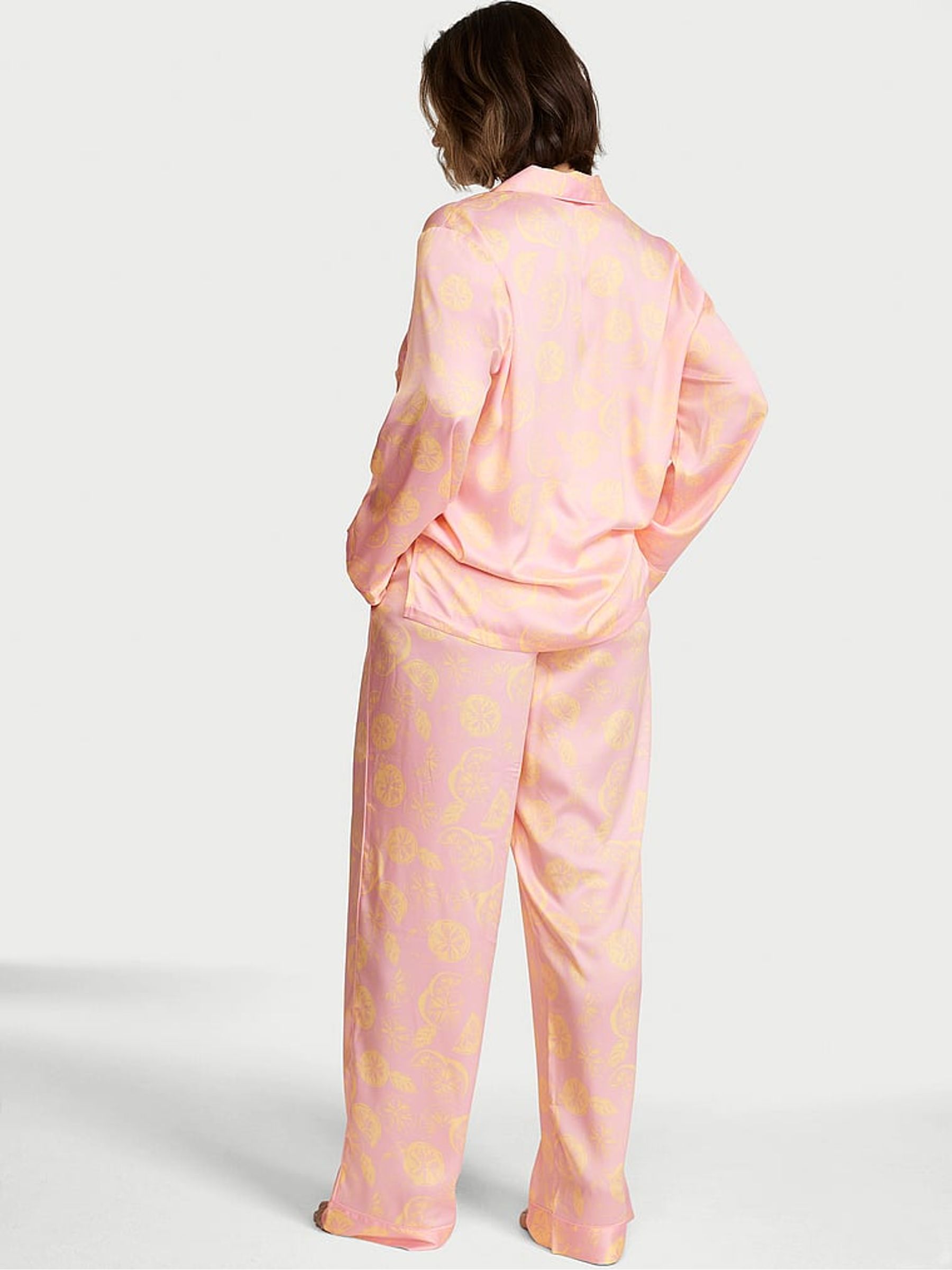 Pretty Blossom Pink Lemons Satin Long Pyjamas Set - Image 3 of 3