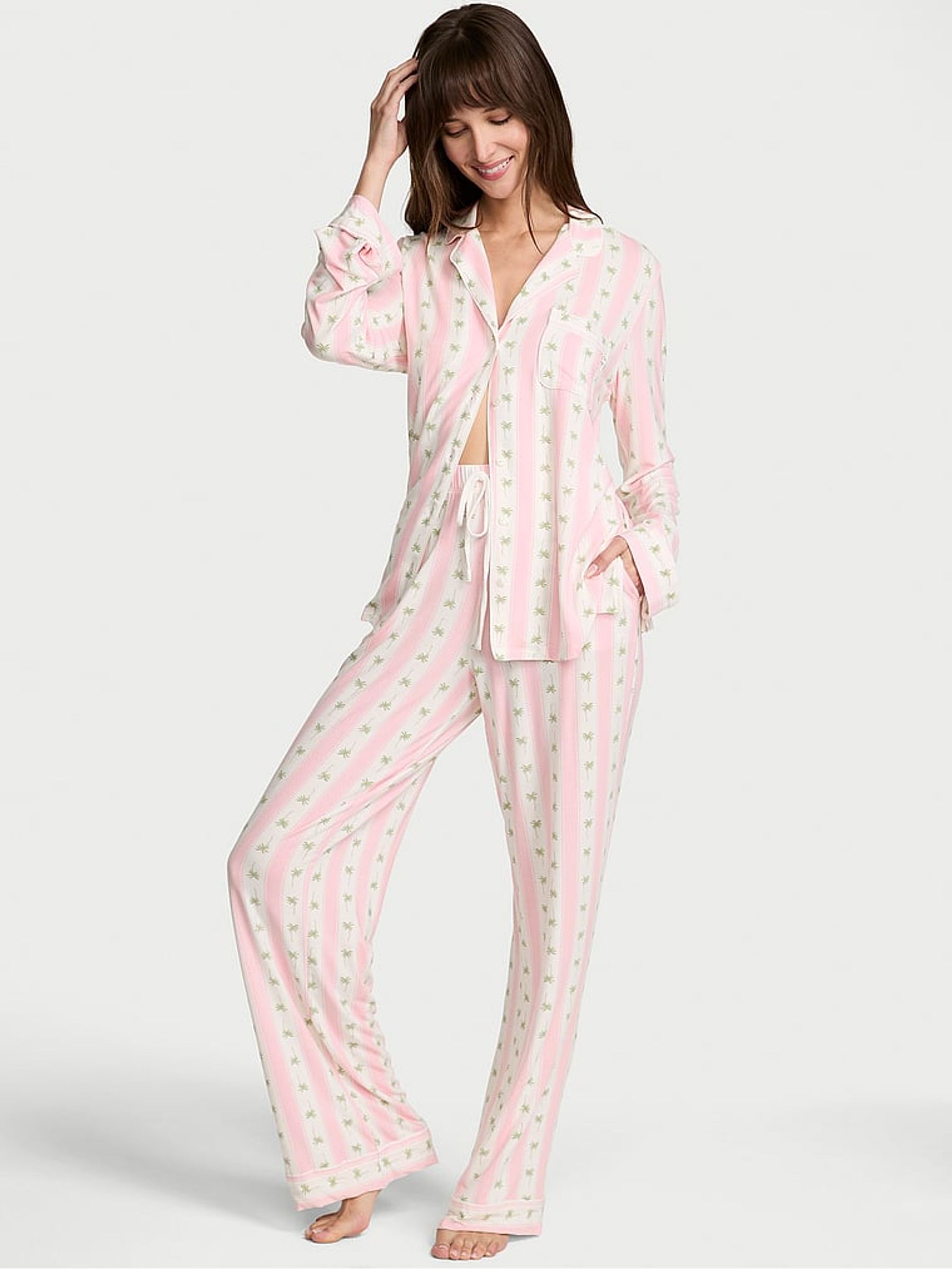 Pretty Blossom Pink Palms Modal Long Pyjamas Set - Image 2 of 3