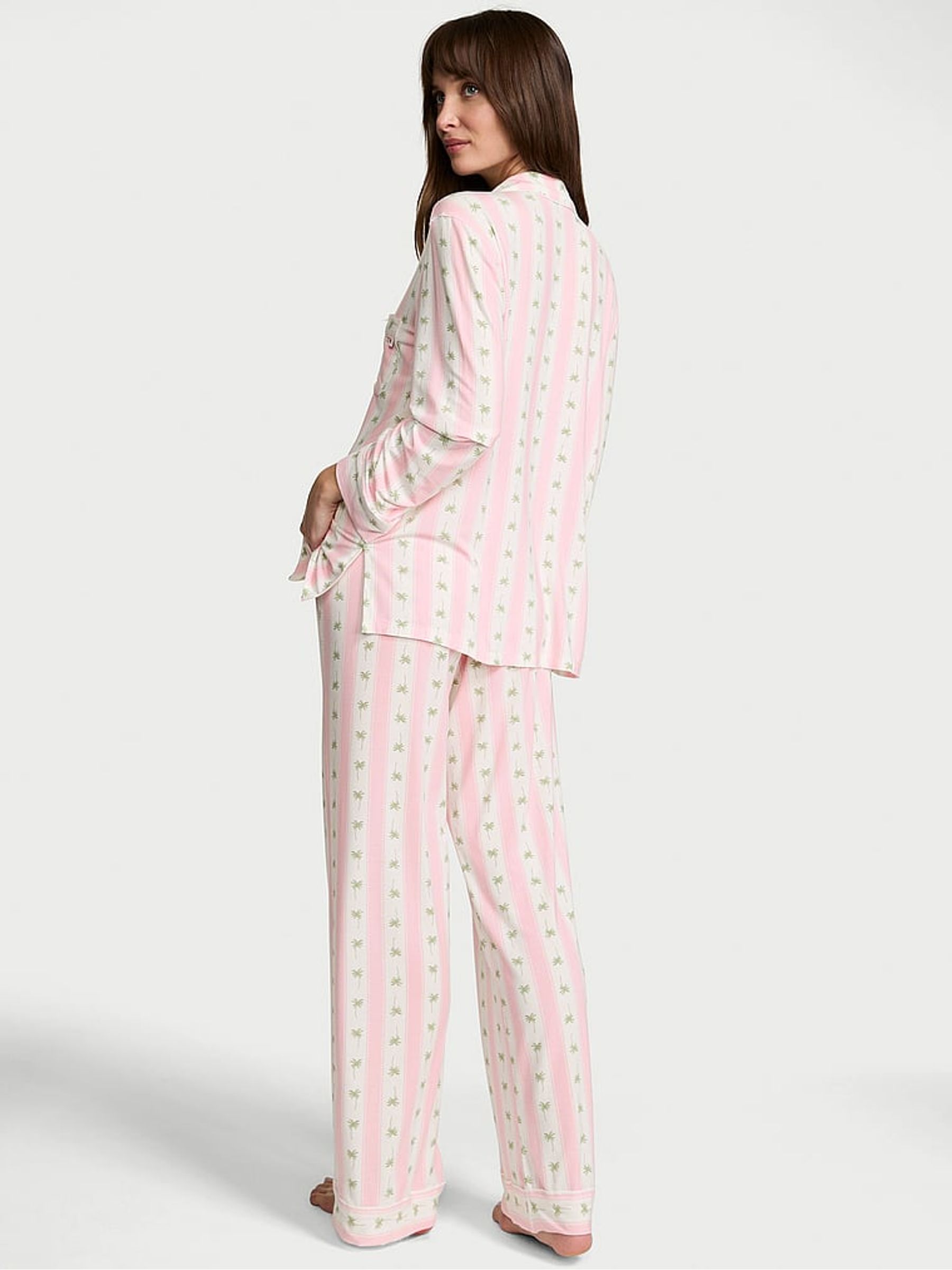 Pretty Blossom Pink Palms Modal Long Pyjamas Set - Image 3 of 3