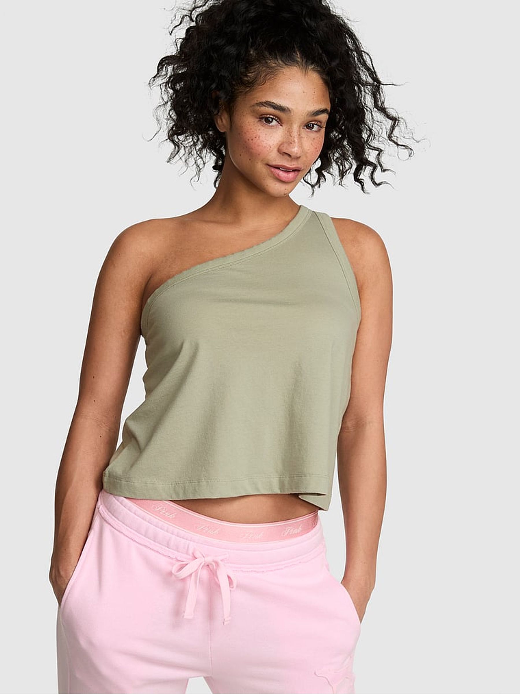 Slate Green Jersey One Shoulder Top - Image 1 of 2
