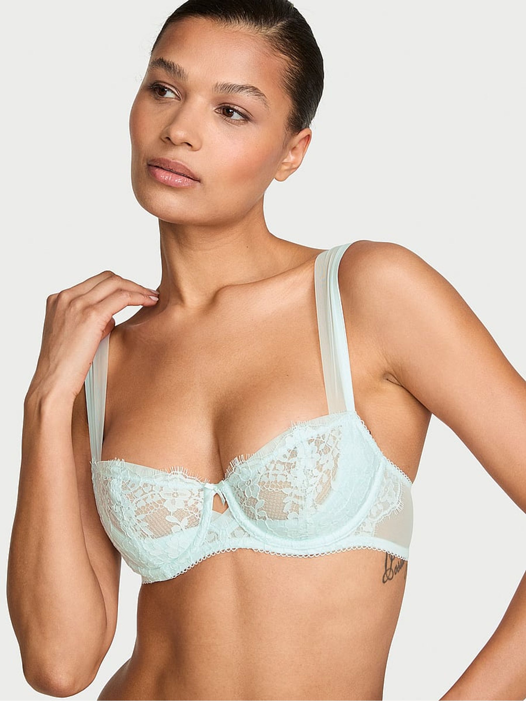 Bliss Blue Unlined Balcony Lace Mesh Trim Bra - Image 2 of 3