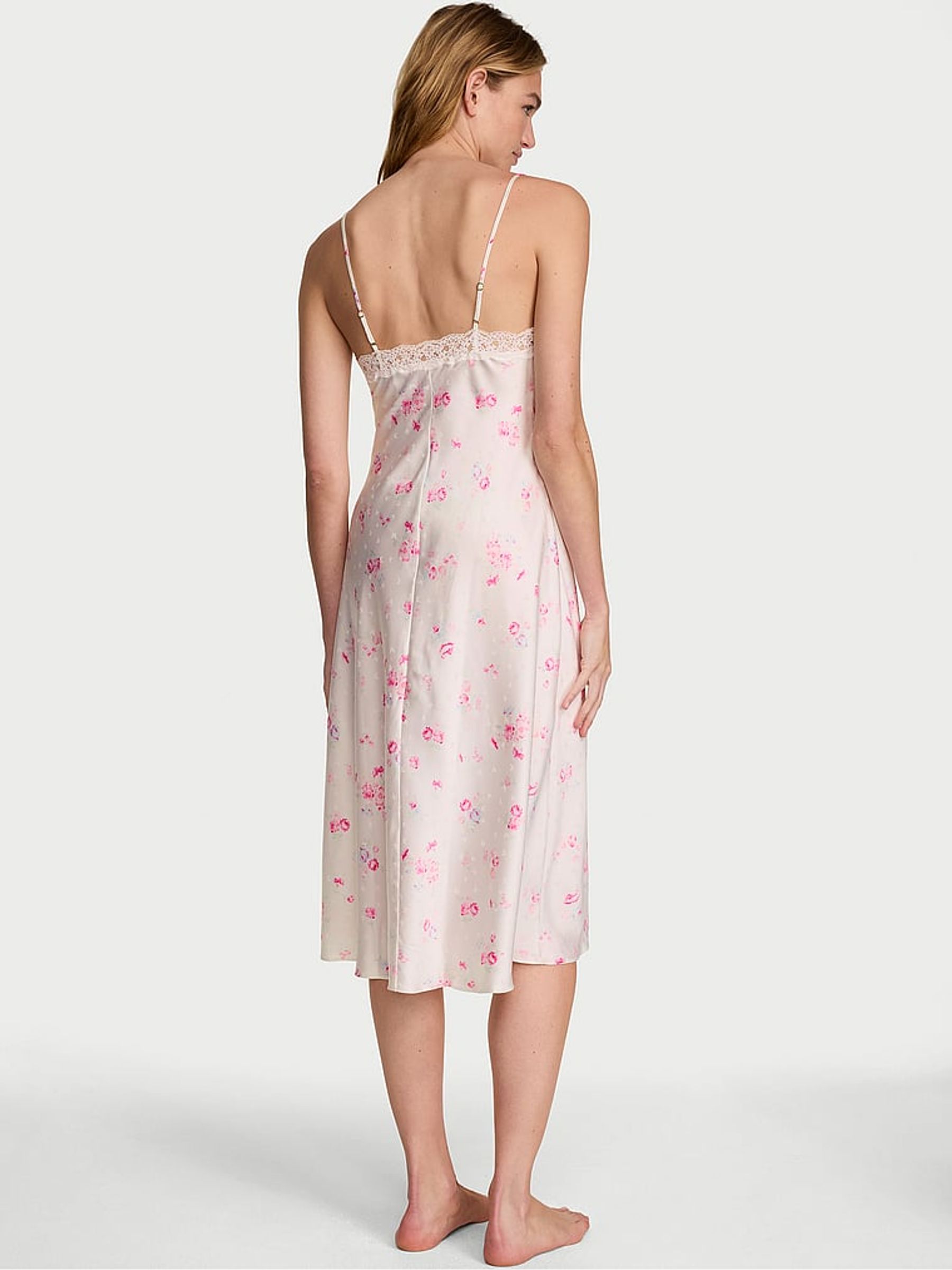 Pink Floral Butterflies Jacquard Midi Slip Dress - Image 2 of 2