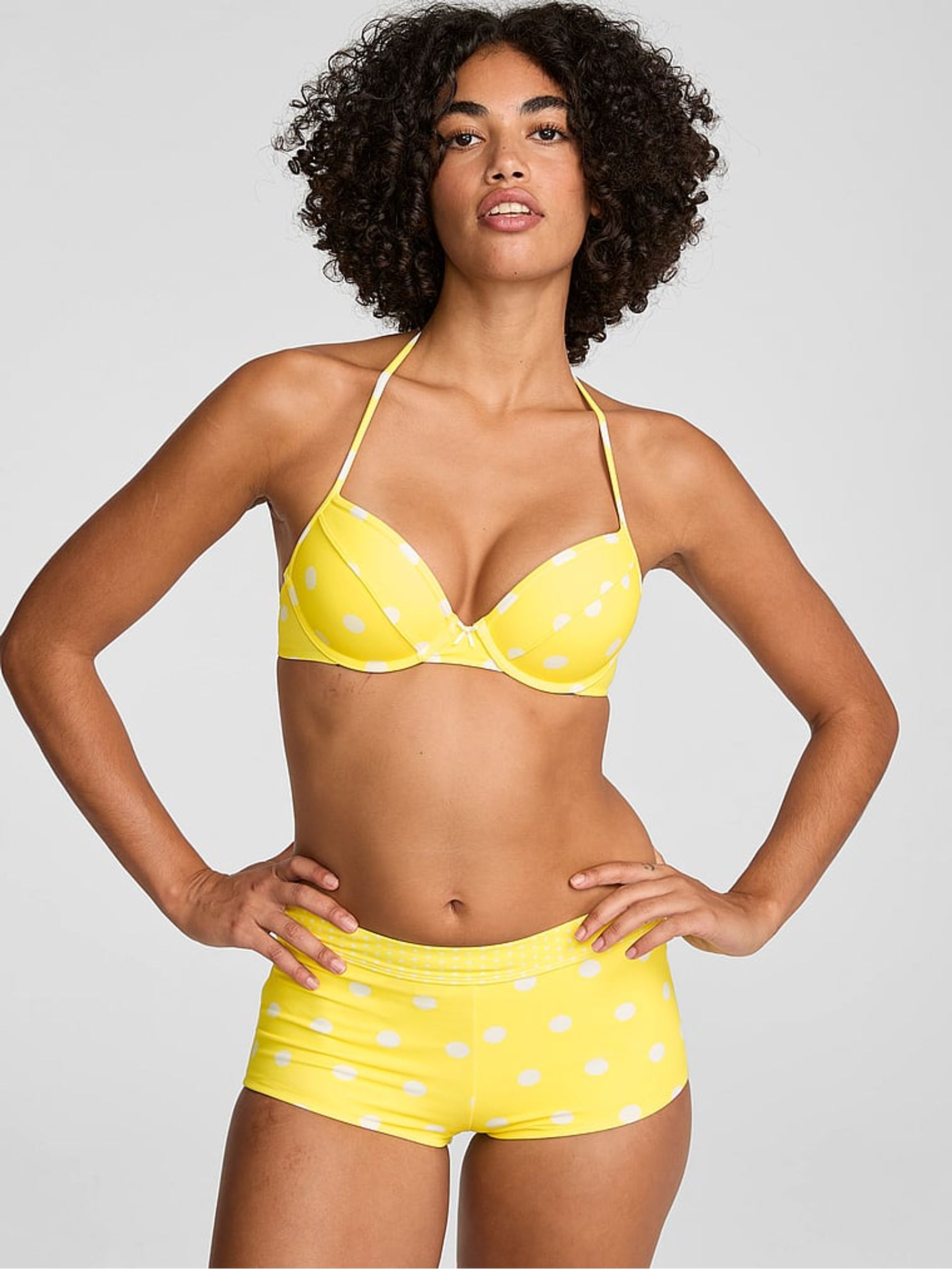 Yellow Polka Dot Print Push Up Bikini Top - Image 1 of 2