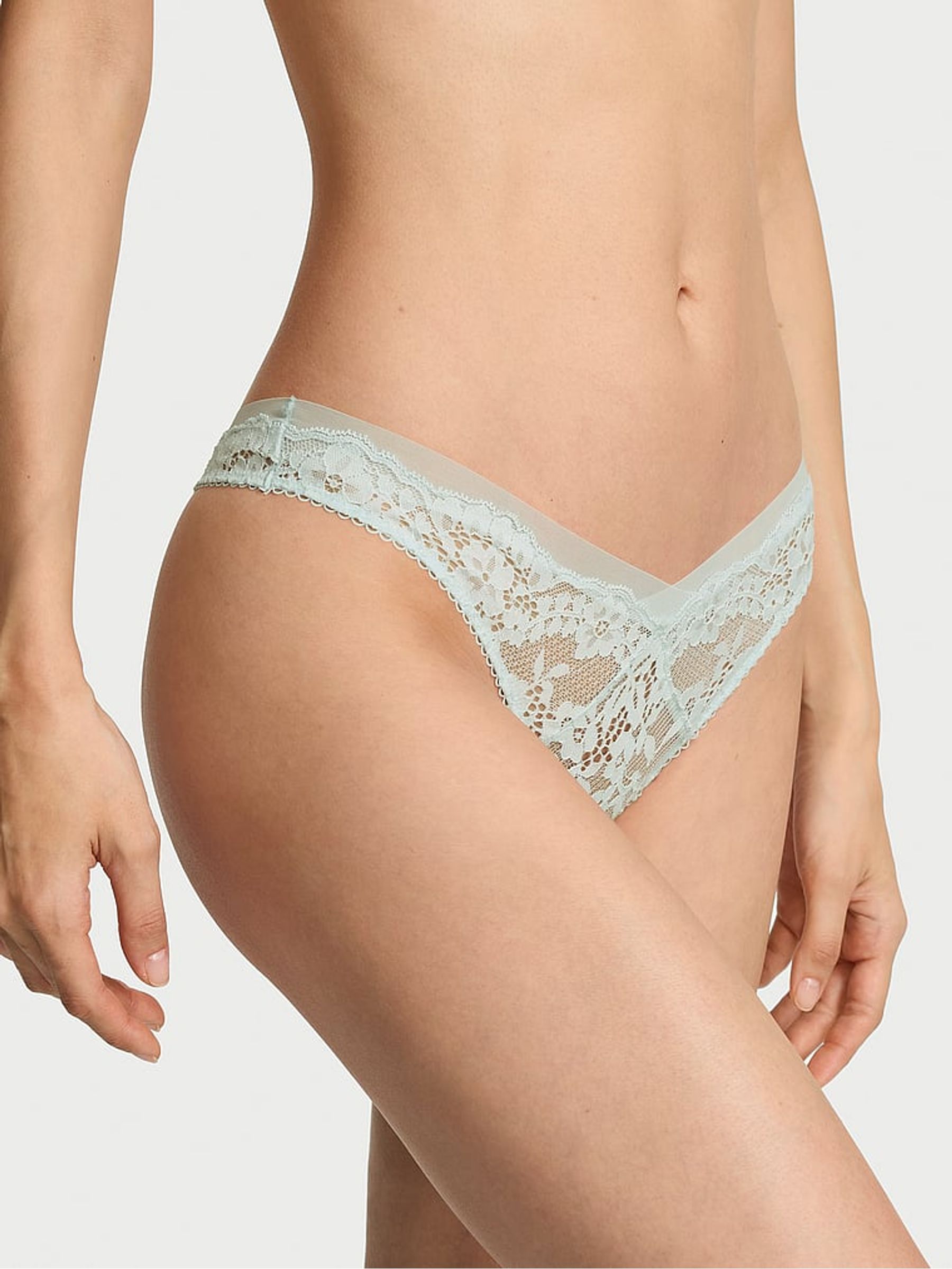 Bliss Blue Thong Lace & Mesh Knickers - Image 1 of 2