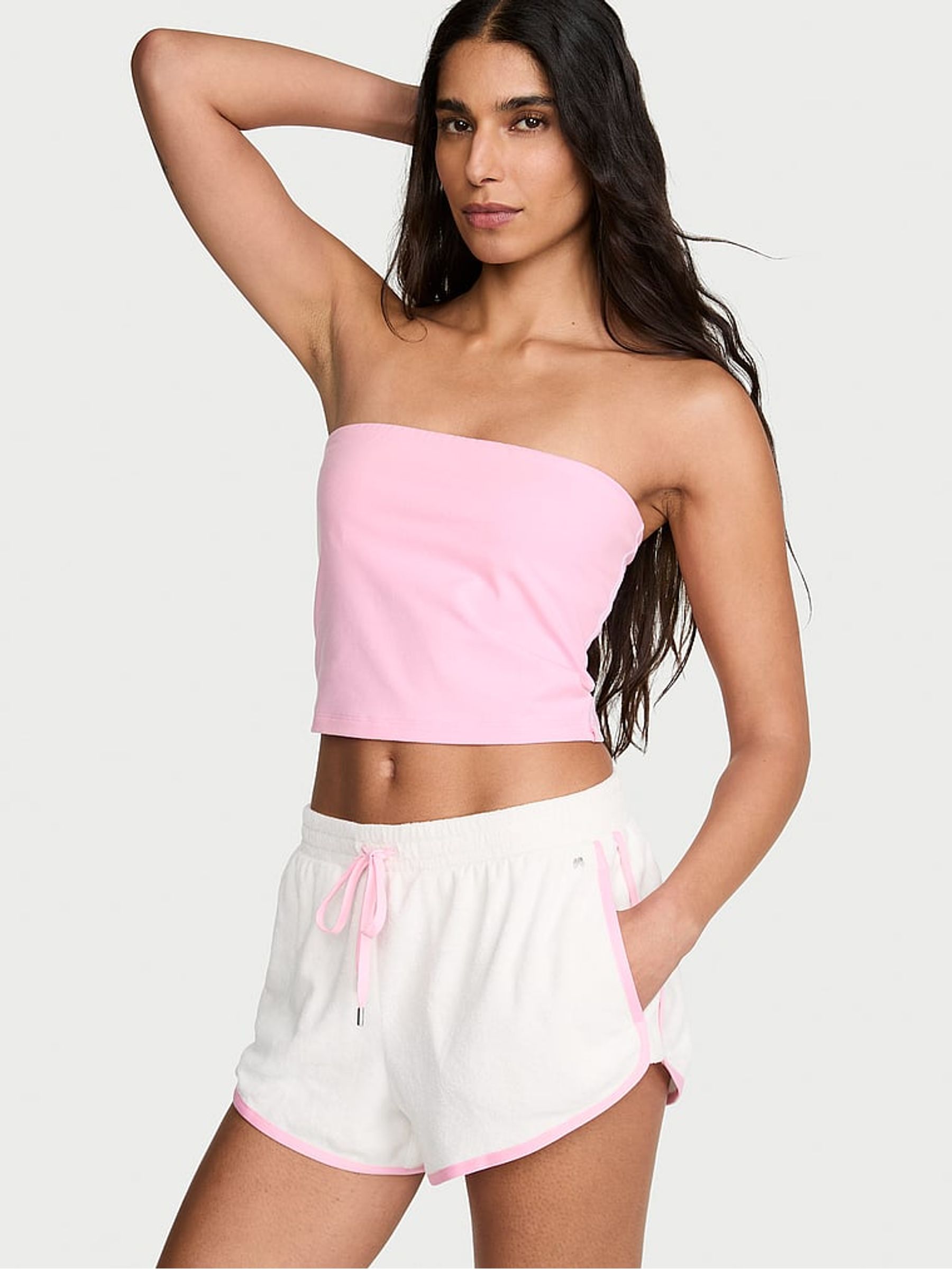 Coconut White Terry Curved Hem Shorts - Image 1 of 2