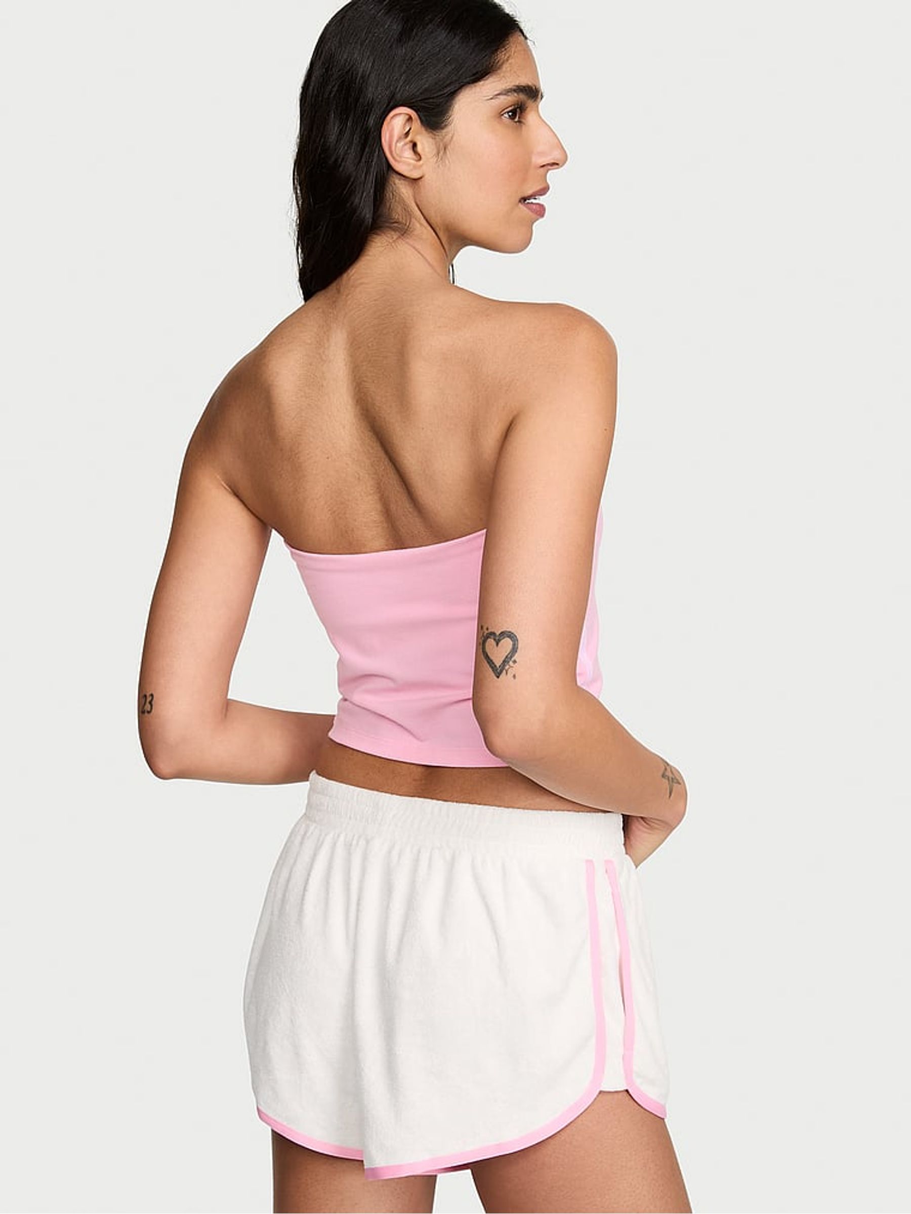 Coconut White Terry Curved Hem Shorts - Image 2 of 2