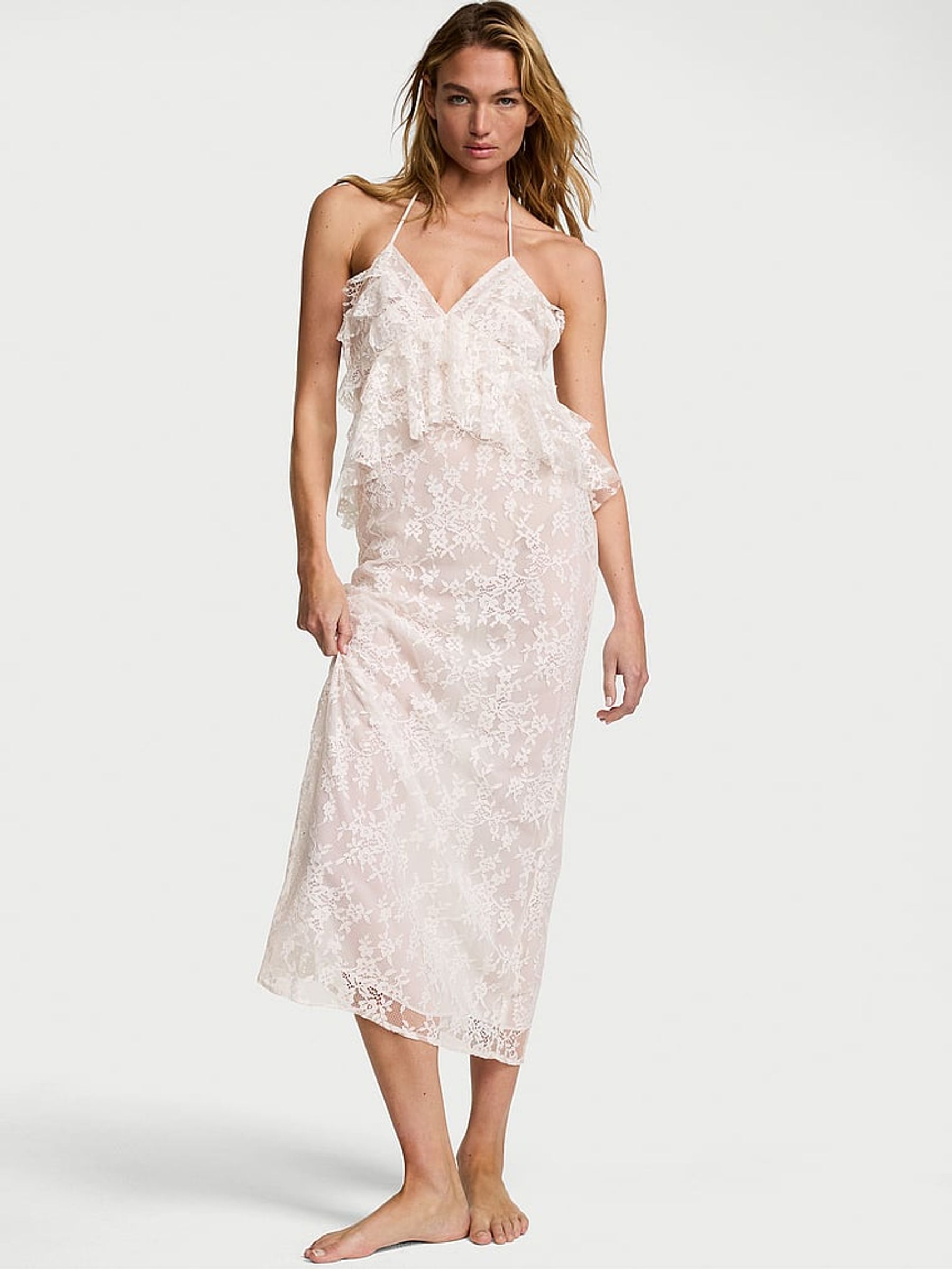 Coconut White Lace Ruffled Maxi Slip Dress - Image 1 of 2