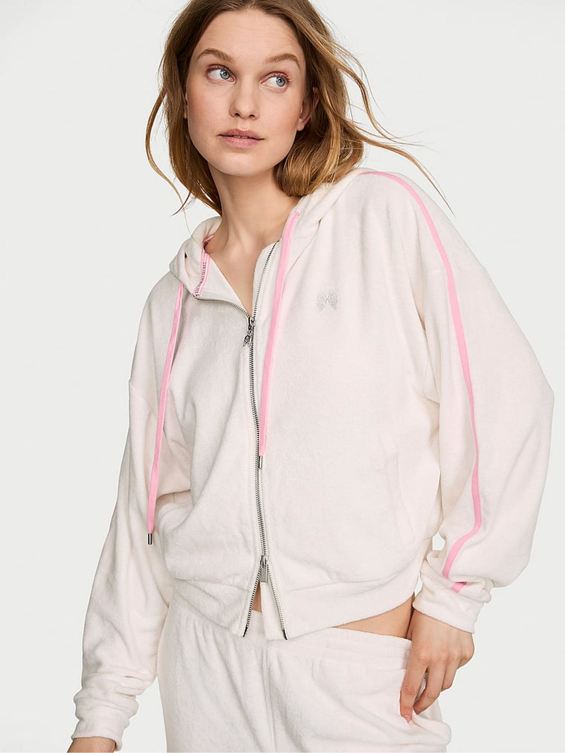 Coconut White Terry Full Zip Hoodie - Image 1 of 2