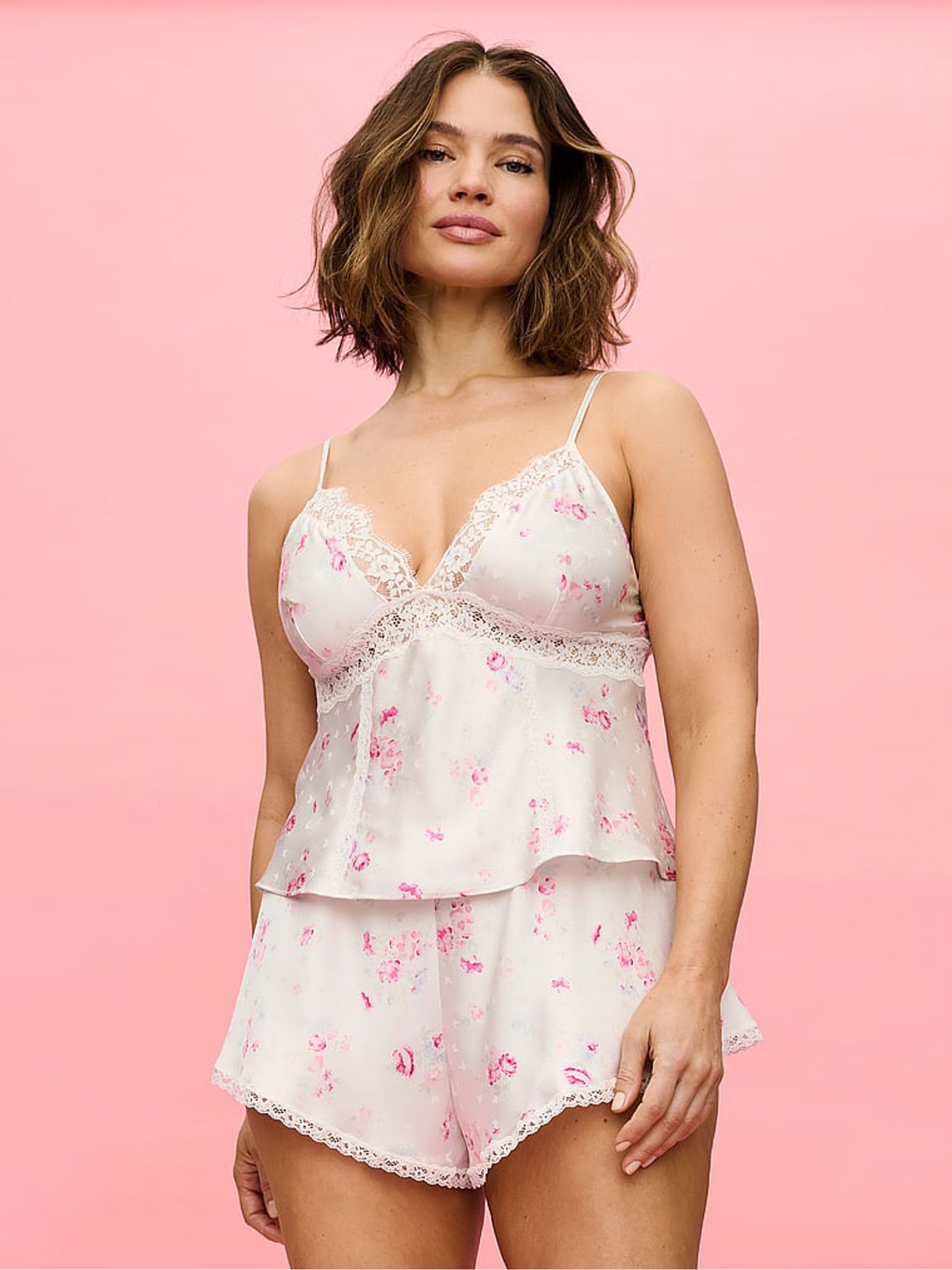 Pink Floral Butterflies Jacquard Cami & Short Set - Image 1 of 3