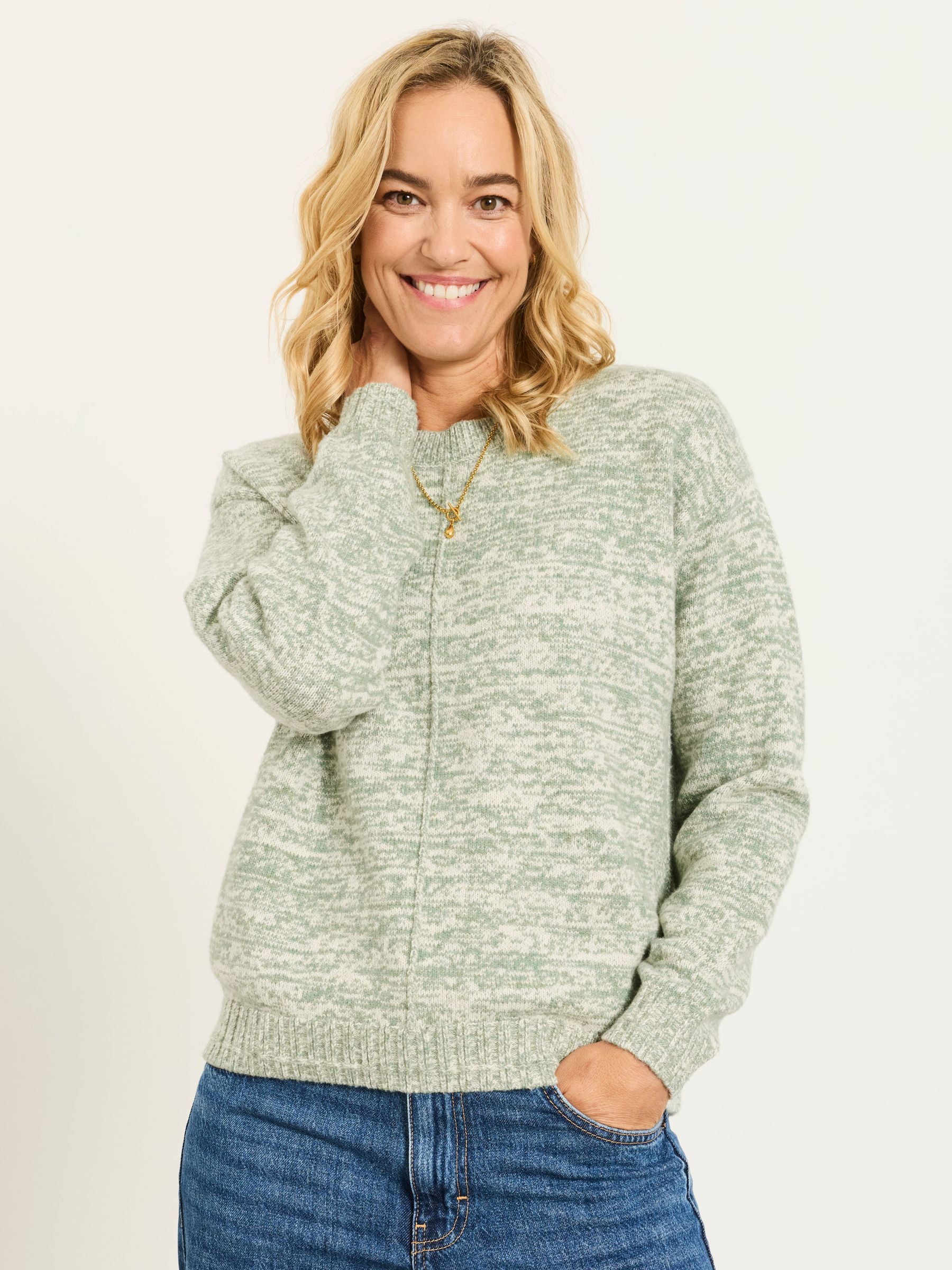 Barley Green Twist Knitted Crew Neck Jumper - Image 1 of 6 Barley Green Twist Knitted Crew Neck Jumper - Image 1 of 6