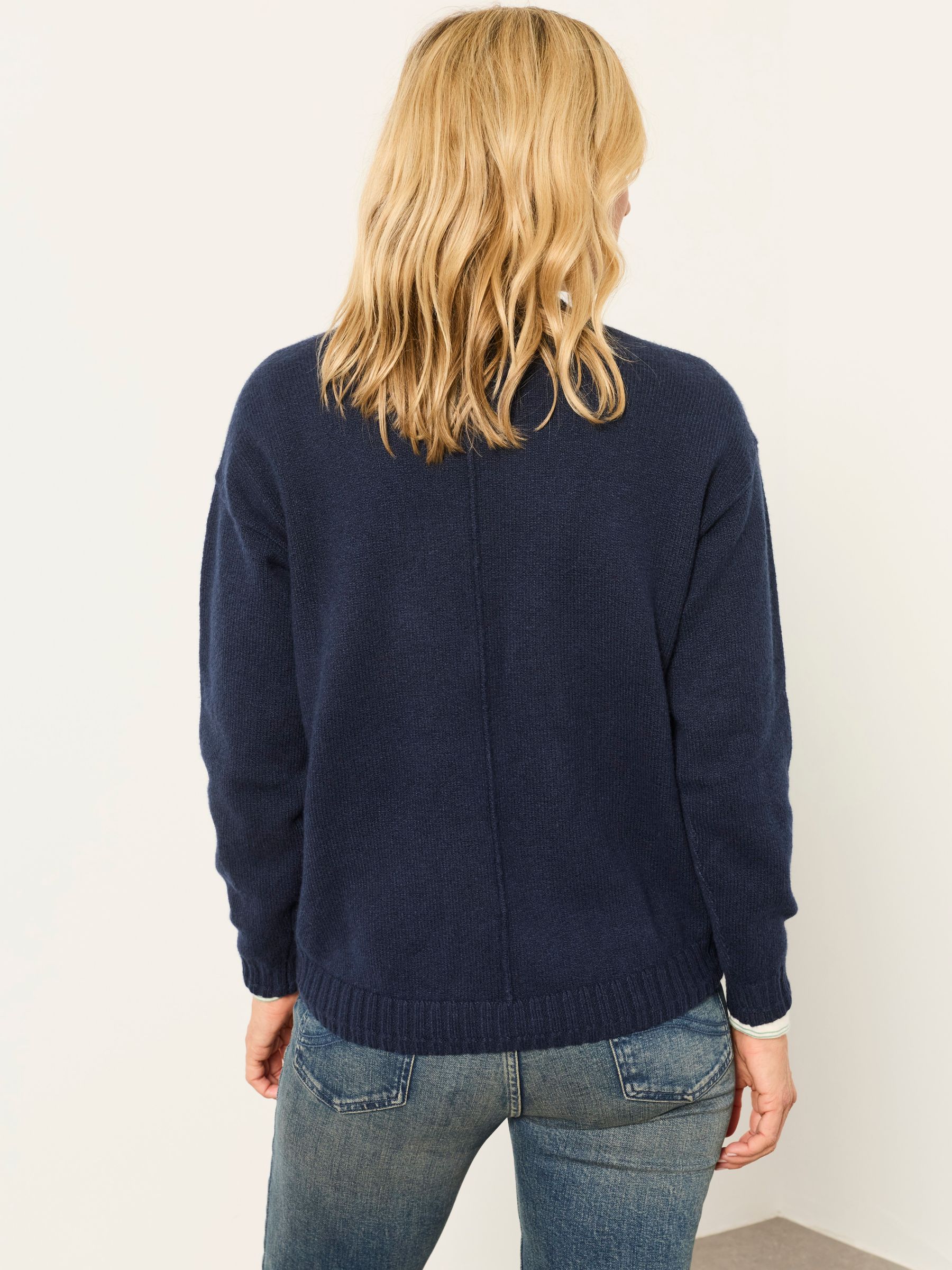 Barley Navy Knitted Crew Neck Jumper - Image 2 of 6 Barley Navy Knitted Crew Neck Jumper - Image 2 of 6