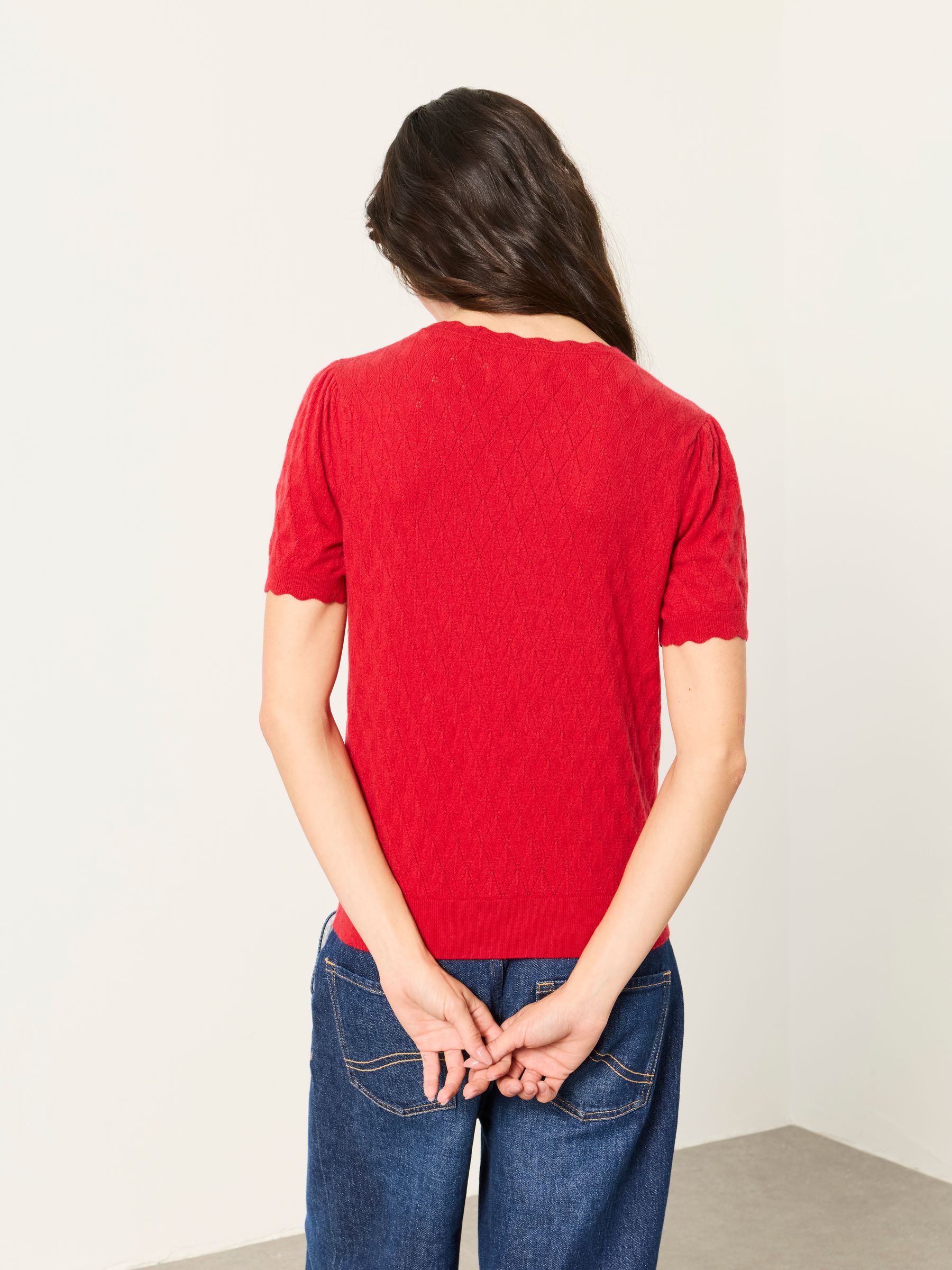 Fleur Red Pointelle Stitch Short Sleeve Top - Image 2 of 6
