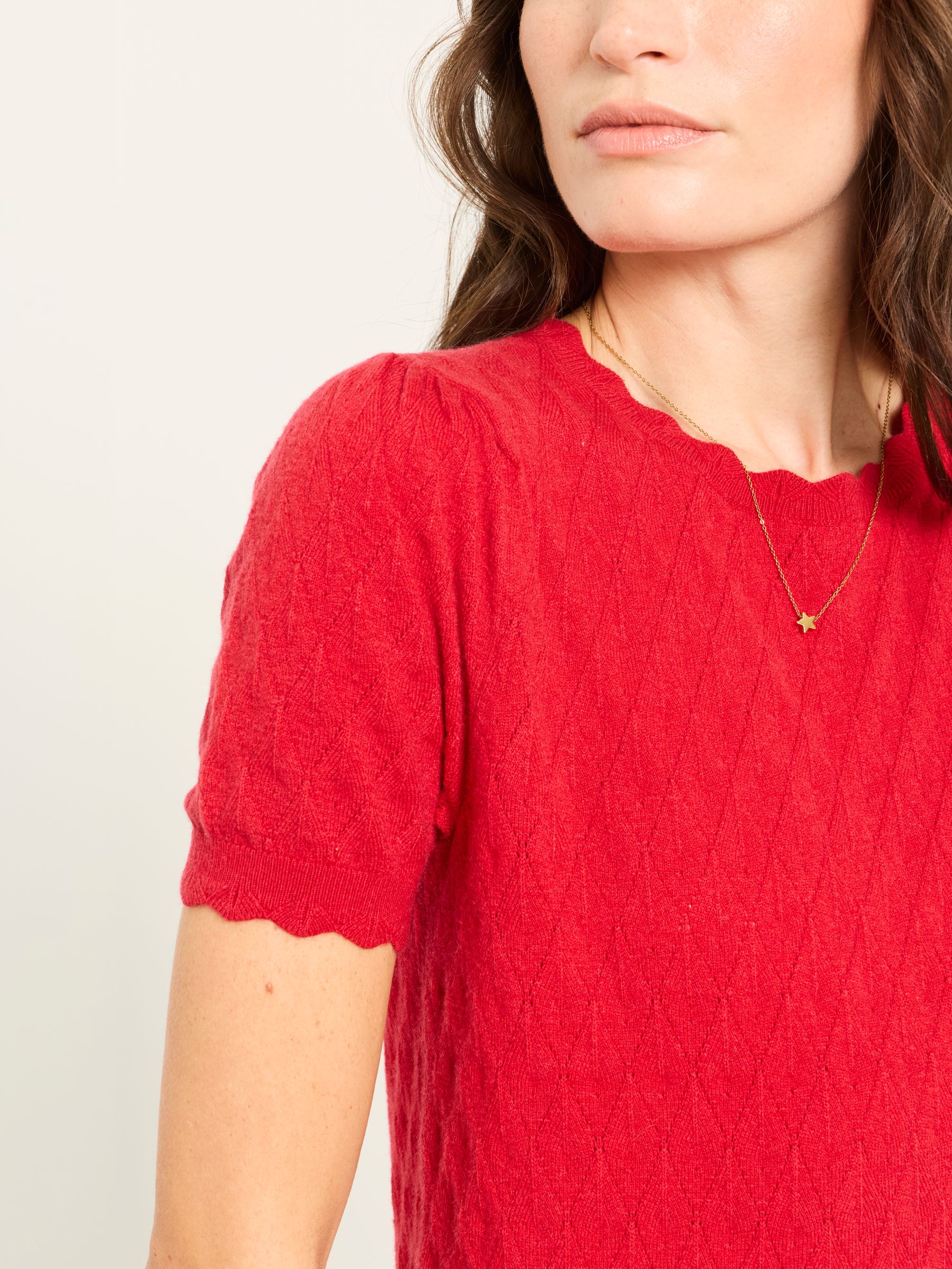 Fleur Red Pointelle Stitch Short Sleeve Top - Image 5 of 6