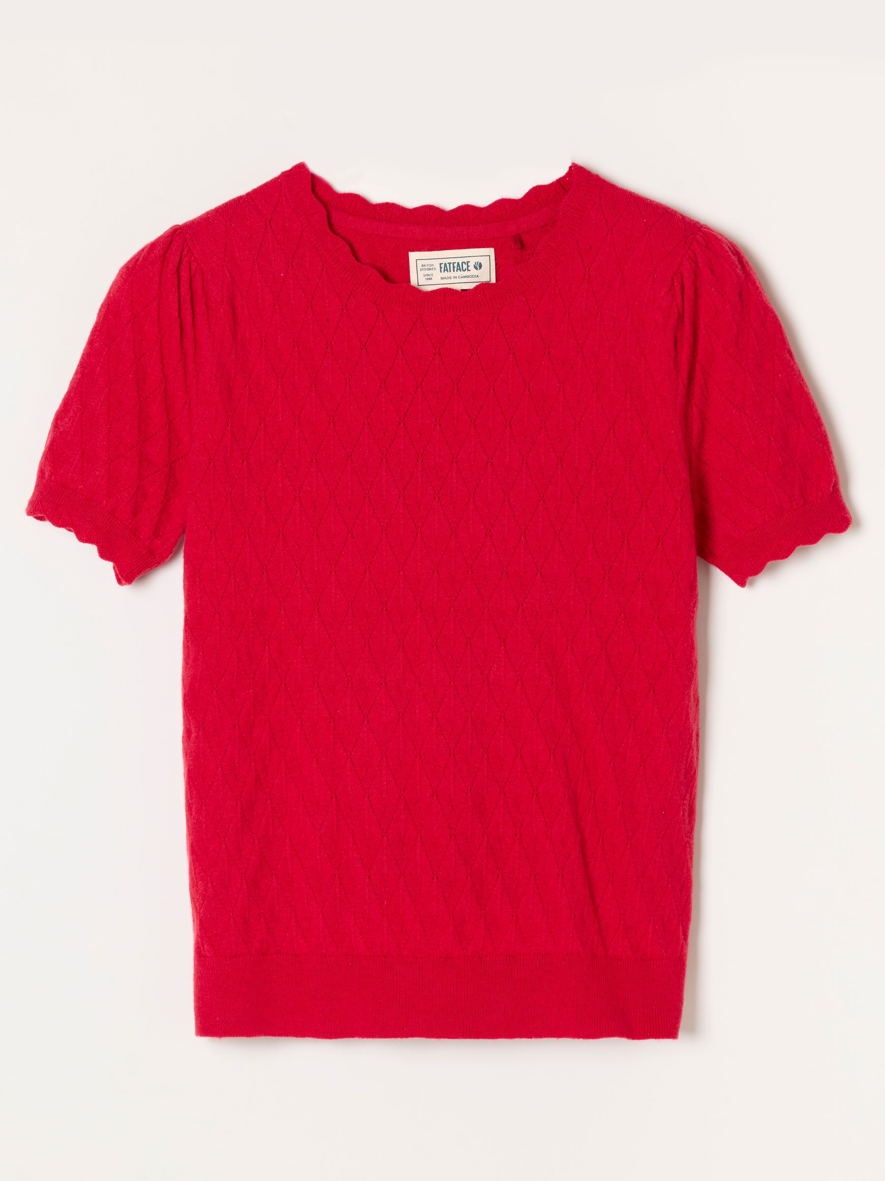 Fleur Red Pointelle Stitch Short Sleeve Top - Image 6 of 6
