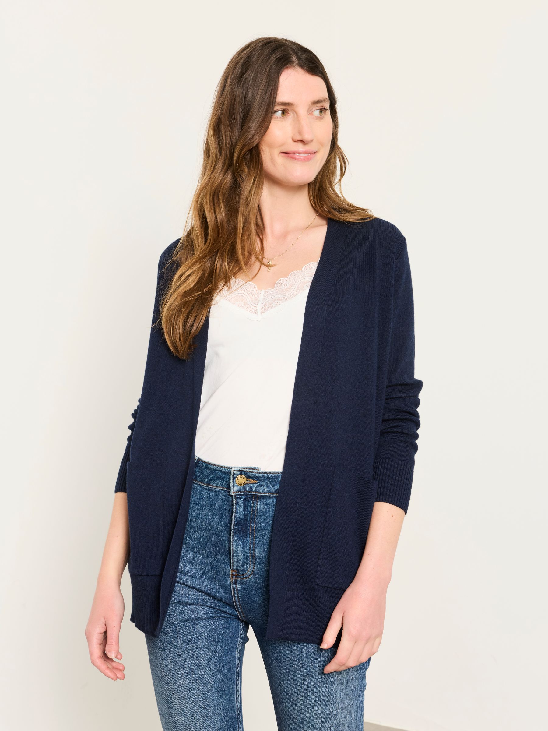 Selene Navy Knitted Longline Cardigan - Image 1 of 5