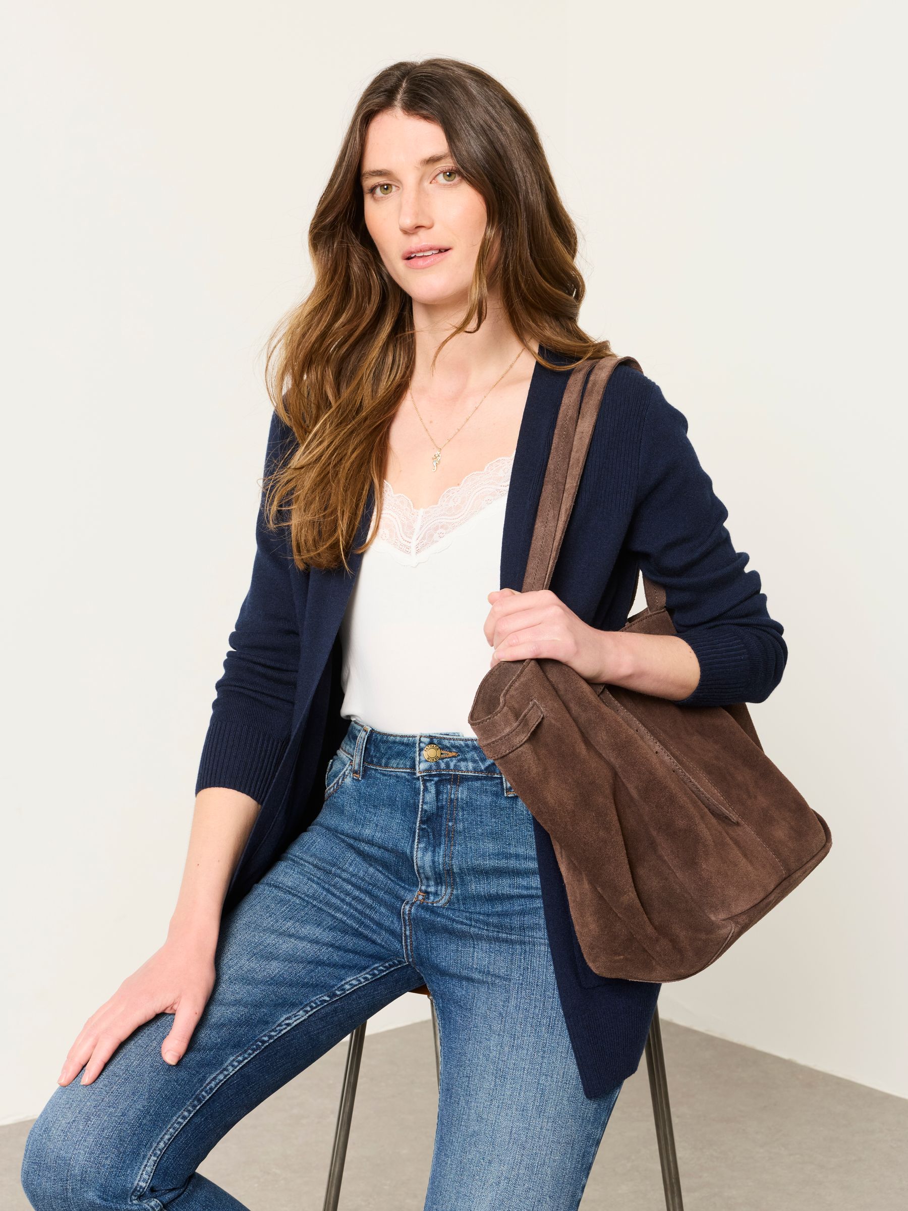 Selene Navy Knitted Longline Cardigan - Image 3 of 5