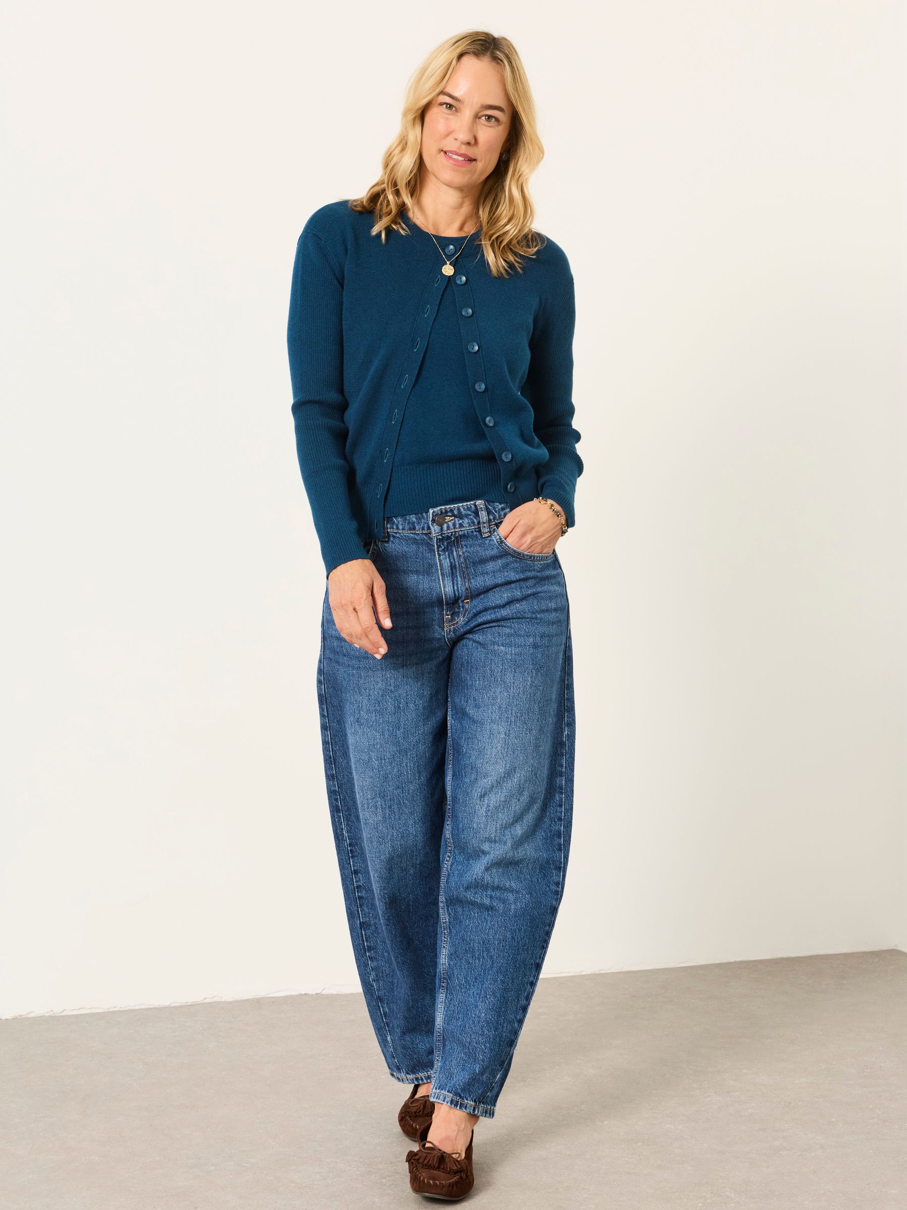 Selene Teal Blue Knitted Button Front Cardigan - Image 4 of 6