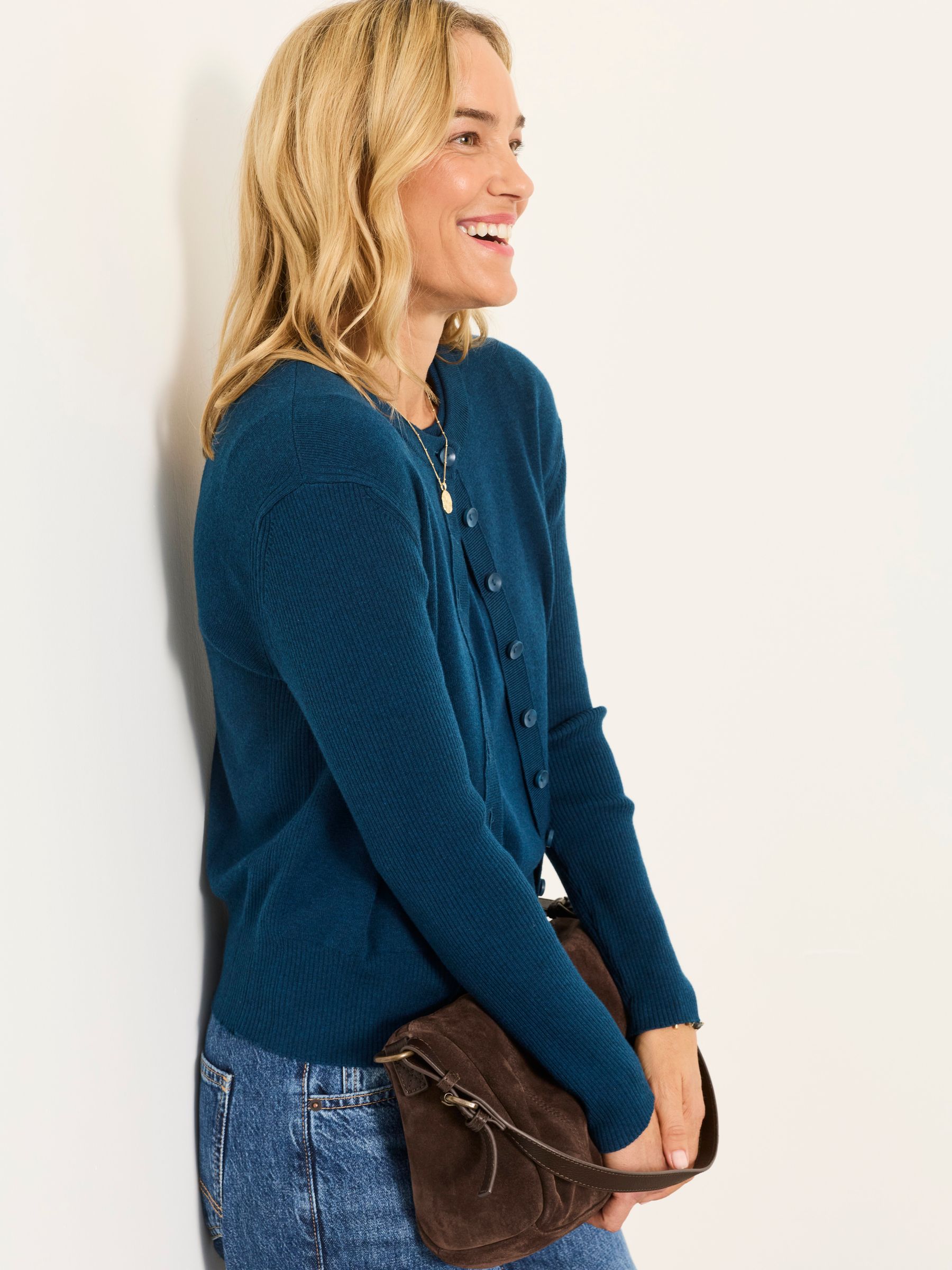 Selene Teal Blue Knitted Button Front Cardigan - Image 5 of 6