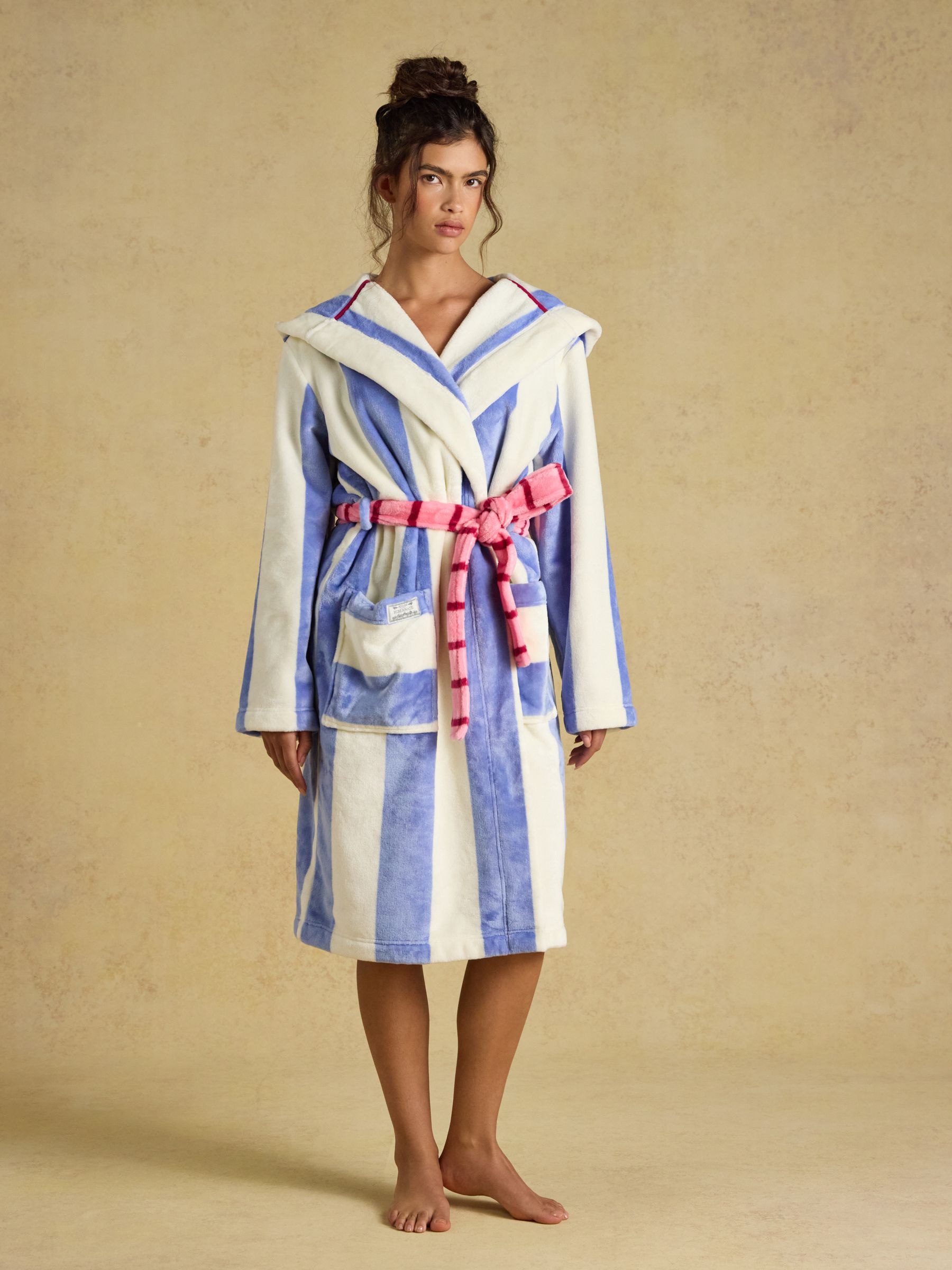 Luna Blue/White Stripe Hooded Fleece Dressing Gown - Image 1 of 7 Luna Blue/White Stripe Hooded Fleece Dressing Gown - Image 1 of 7