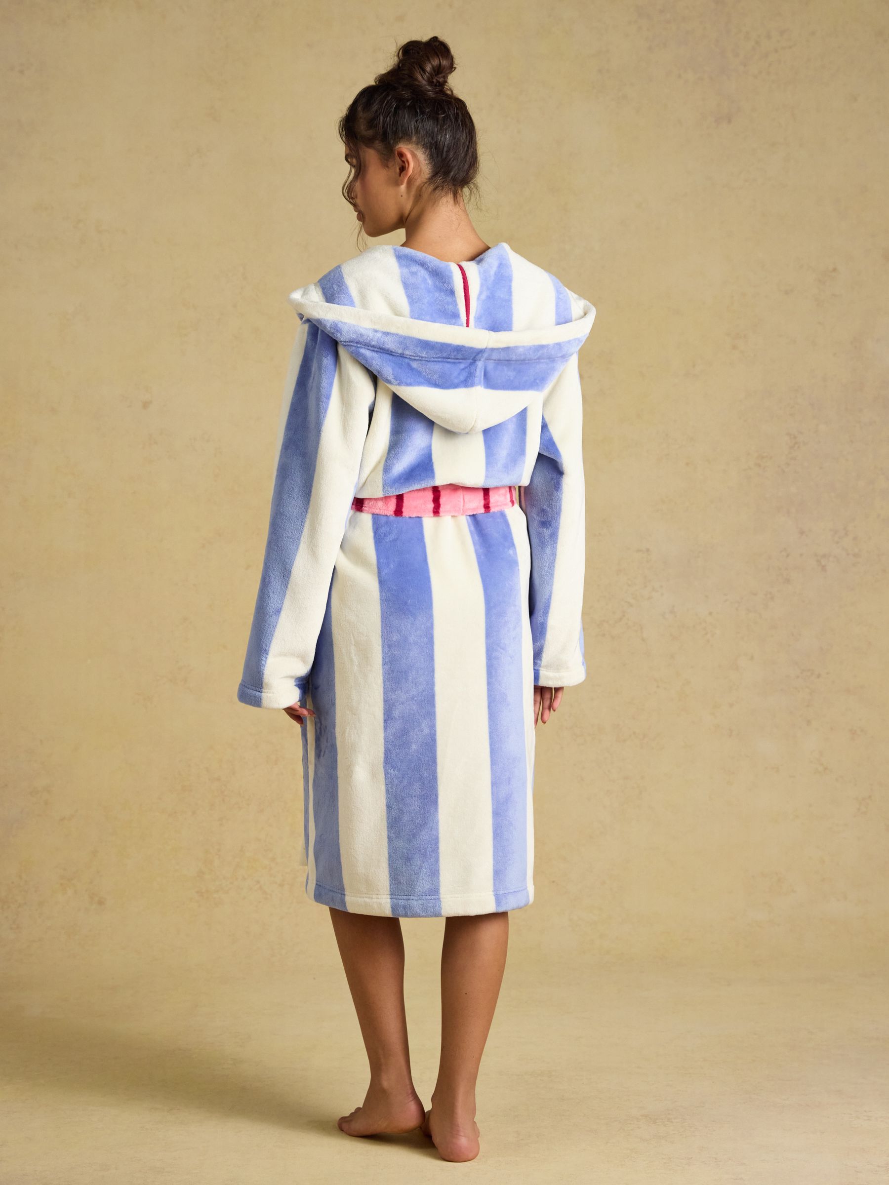 Luna Blue/White Stripe Hooded Fleece Dressing Gown - Image 2 of 7 Luna Blue/White Stripe Hooded Fleece Dressing Gown - Image 2 of 7