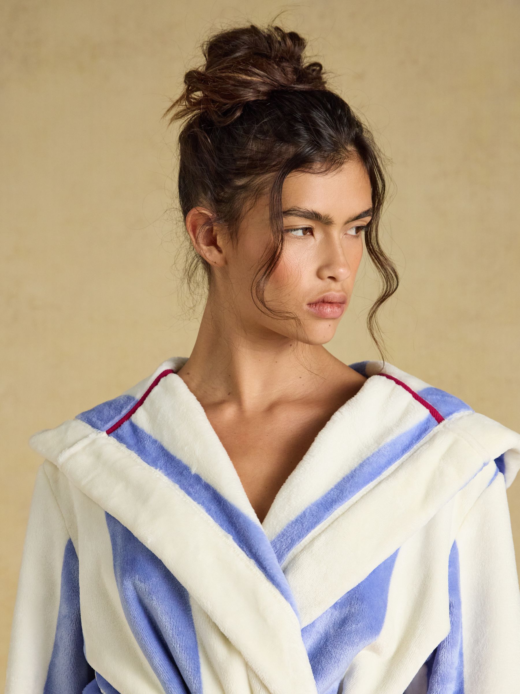 Luna Blue/White Stripe Hooded Fleece Dressing Gown - Image 3 of 7