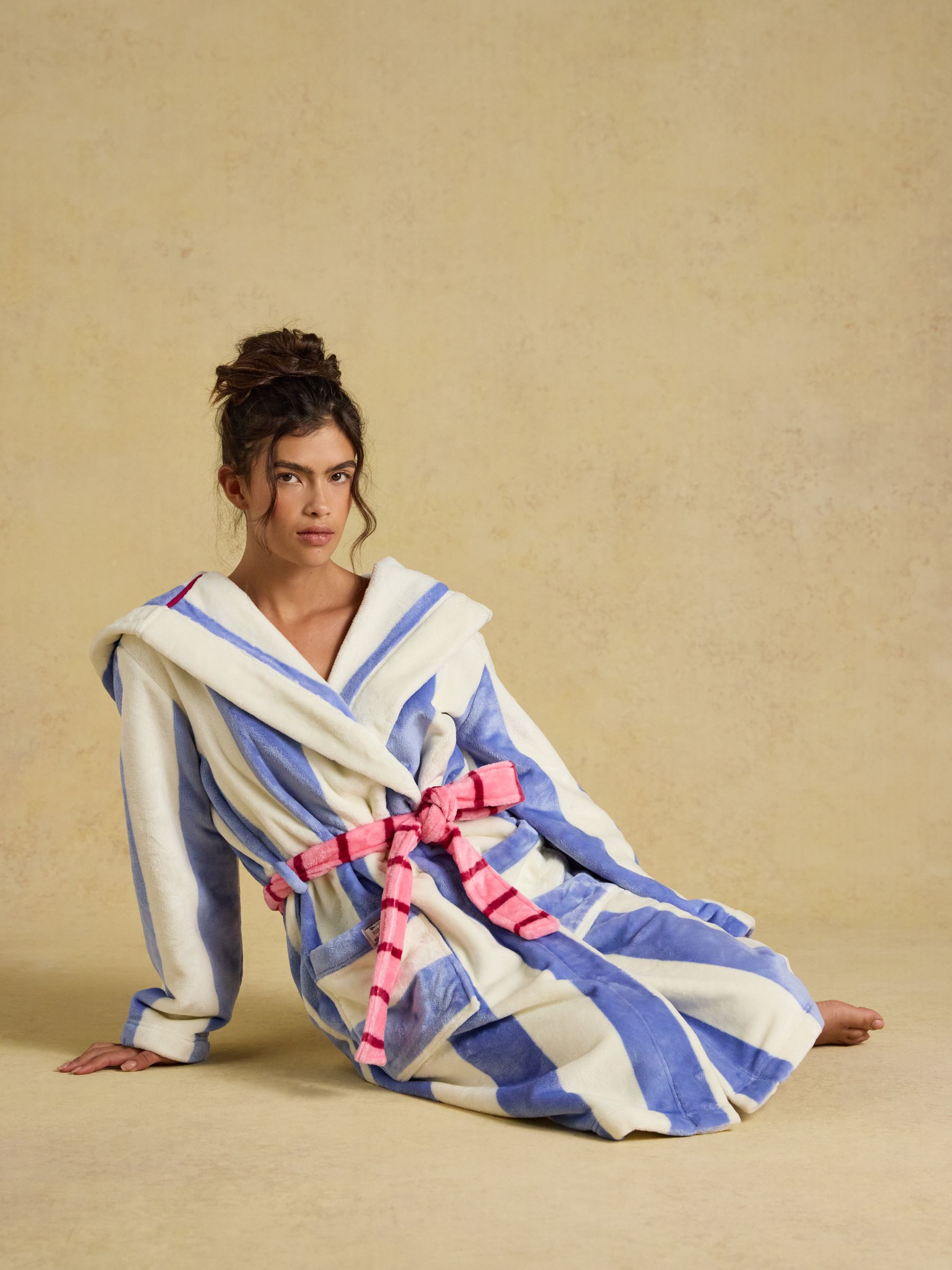 Luna Blue/White Stripe Hooded Fleece Dressing Gown - Image 4 of 7