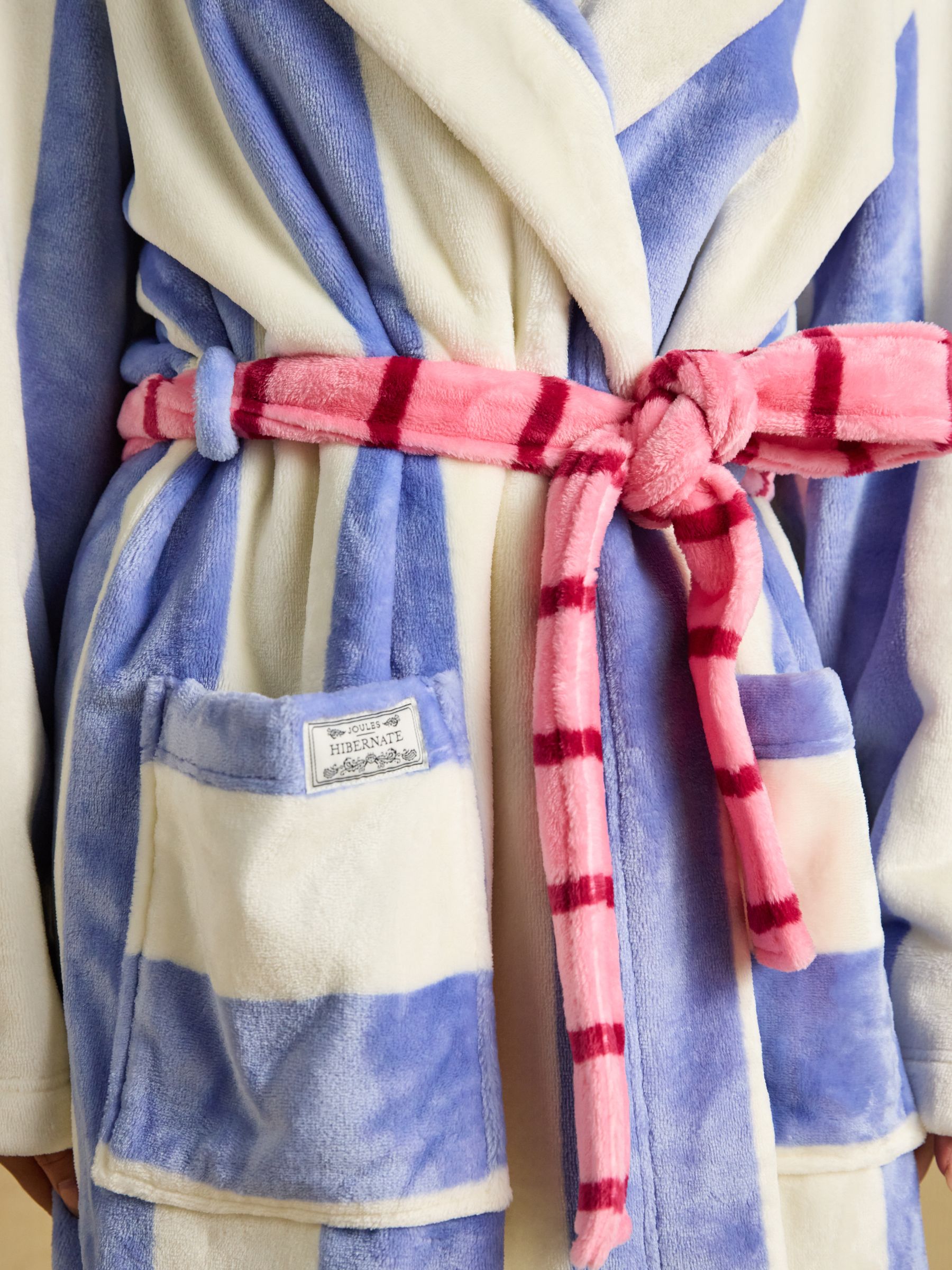 Luna Blue/White Stripe Hooded Fleece Dressing Gown - Image 5 of 7