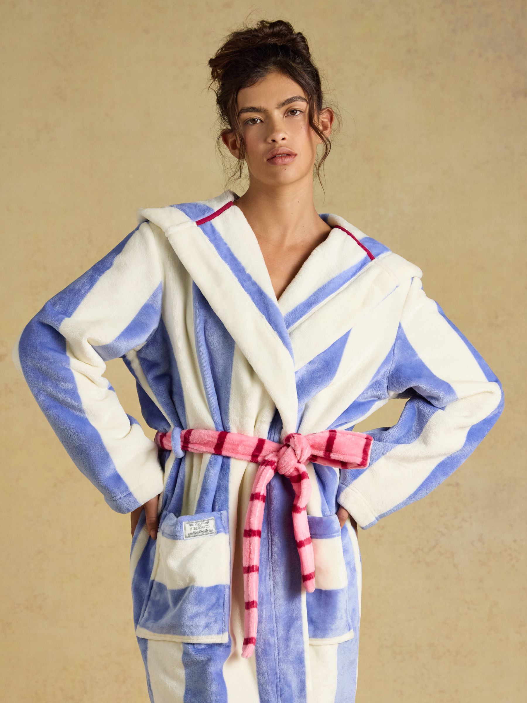 Luna Blue/White Stripe Hooded Fleece Dressing Gown - Image 6 of 7