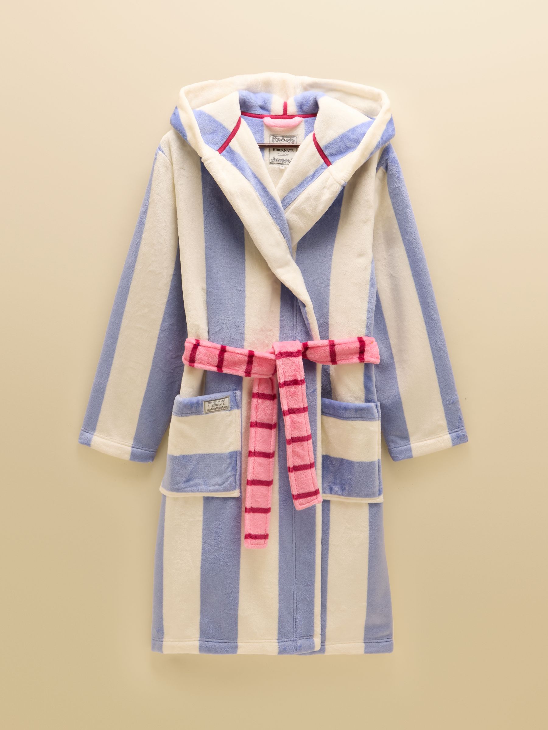 Luna Blue/White Stripe Hooded Fleece Dressing Gown - Image 7 of 7
