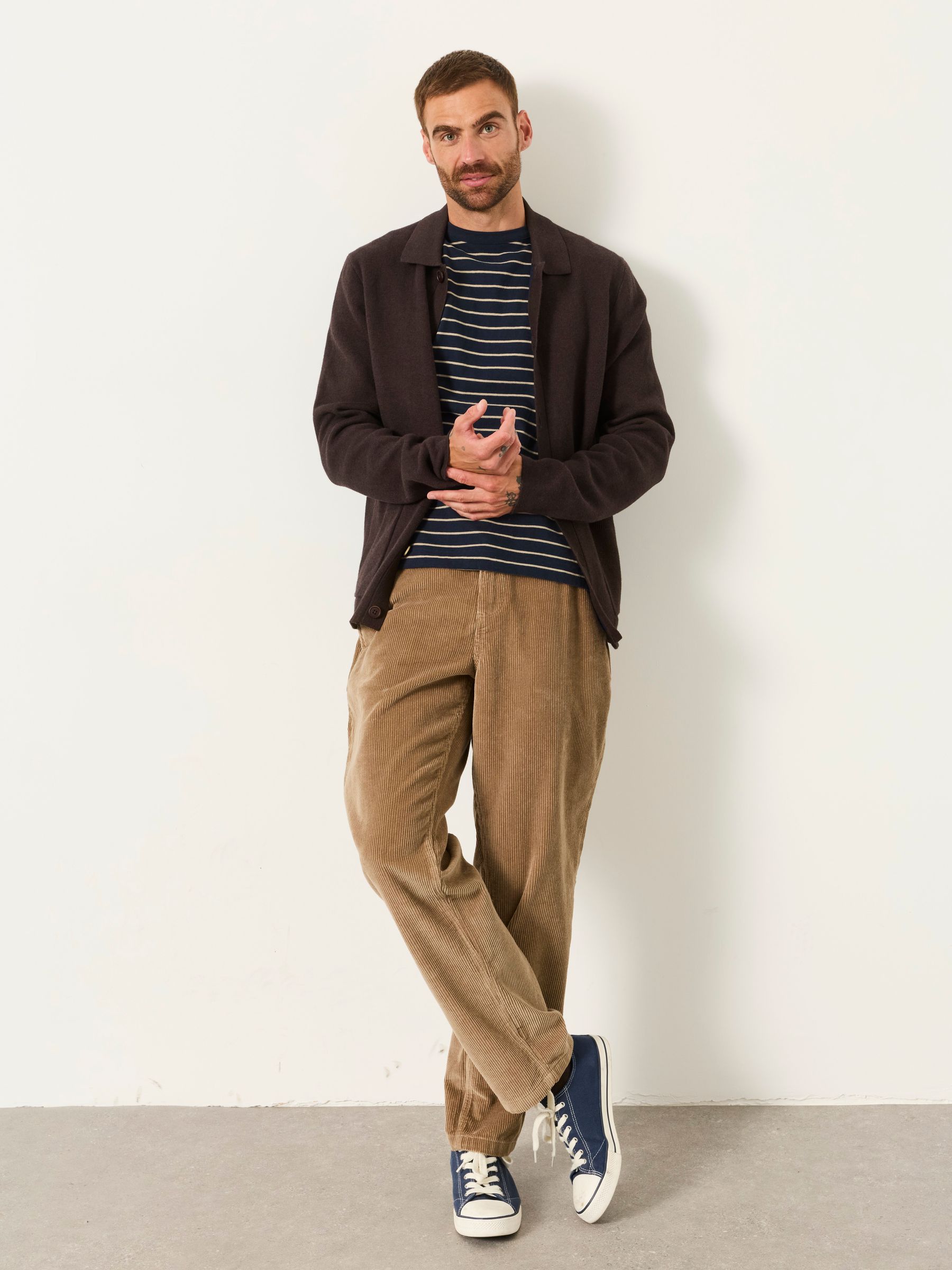 Kieran Chocolate Brown Knitted Collared Button Front Cardigan - Image 4 of 6