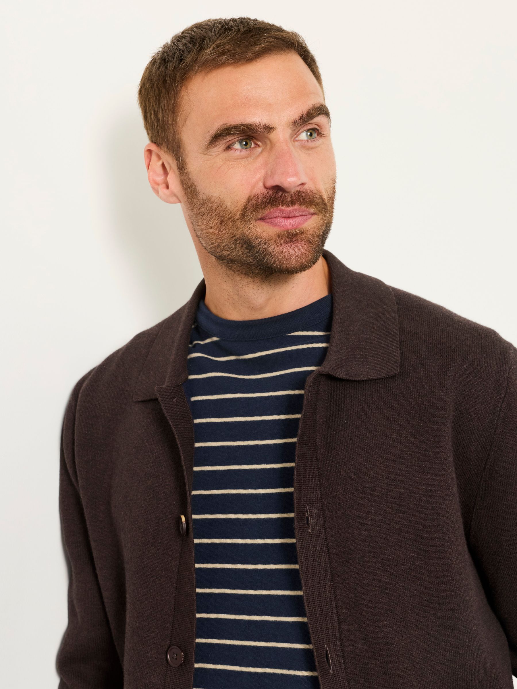 Kieran Chocolate Brown Knitted Collared Button Front Cardigan - Image 5 of 6