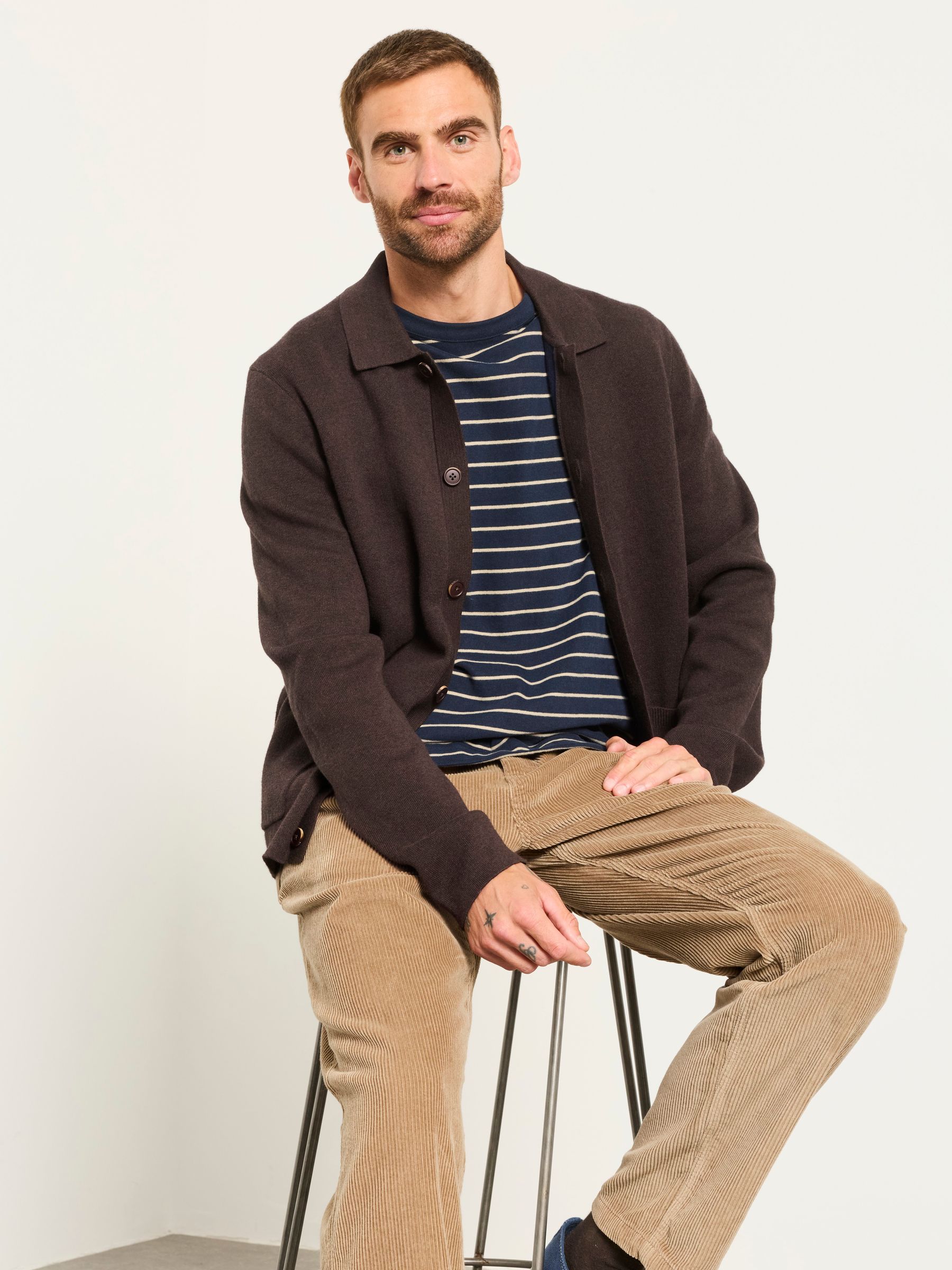 Kieran Chocolate Brown Knitted Collared Button Front Cardigan - Image 6 of 6